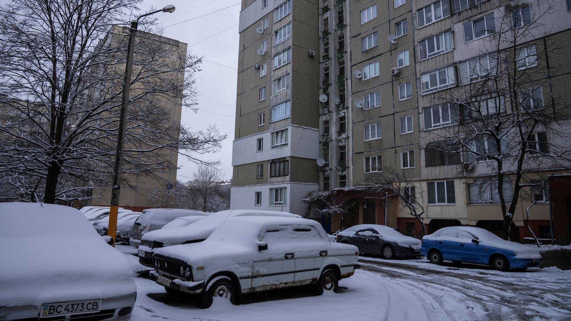 An apartment building that holds families from some of Ukraine's most devastated communities: bombarded Karkhiv near the Russian border, obliterated Irpin, and Kyiv, the capital itself, in Lviv, western Ukraine, Sunday, April 3, 2022. 