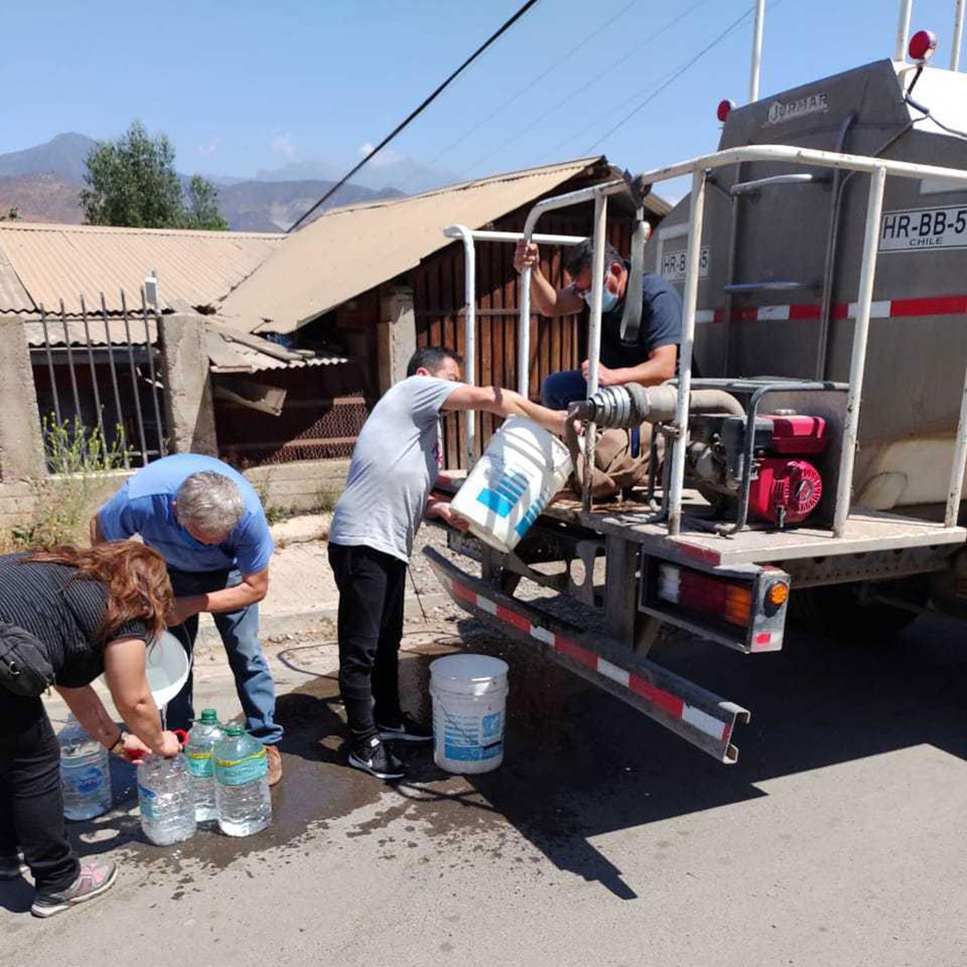 Cistern truck delivering water in Petorca, Chile