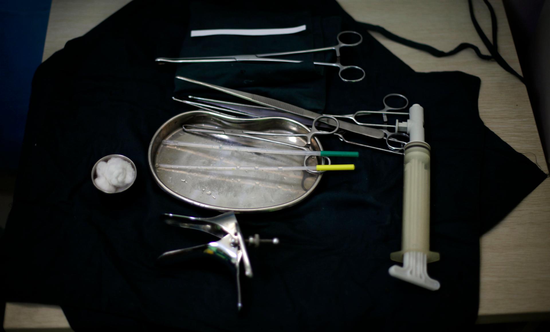 Surgical instruments after an abortion procedure at a clinic run by Marie Stopes International in Xi'an in central China's Shaanxi province