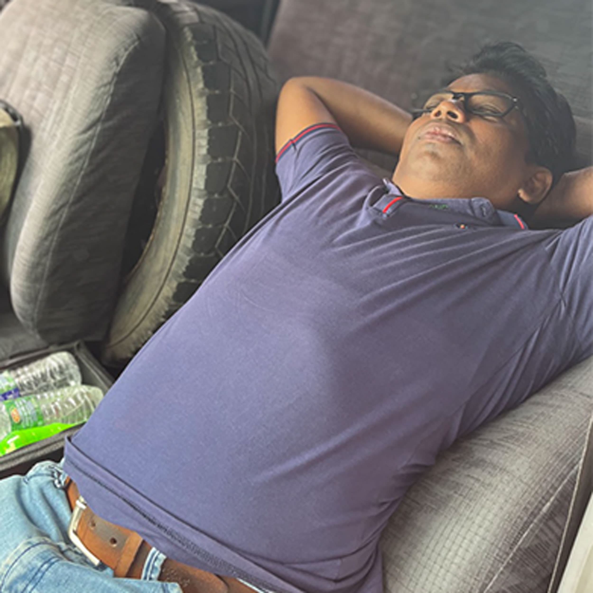 Nishantha De Kostha waited in line for six days to get diesel for this truck, which he drives for a government agency