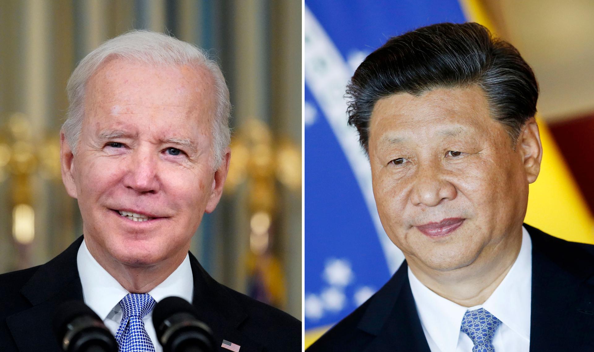 This combination image shows US President Joe Biden in Washington, Nov. 6, 2021, and China's President Xi Jinping in Brasília, Brazil, Nov. 13, 2019. 