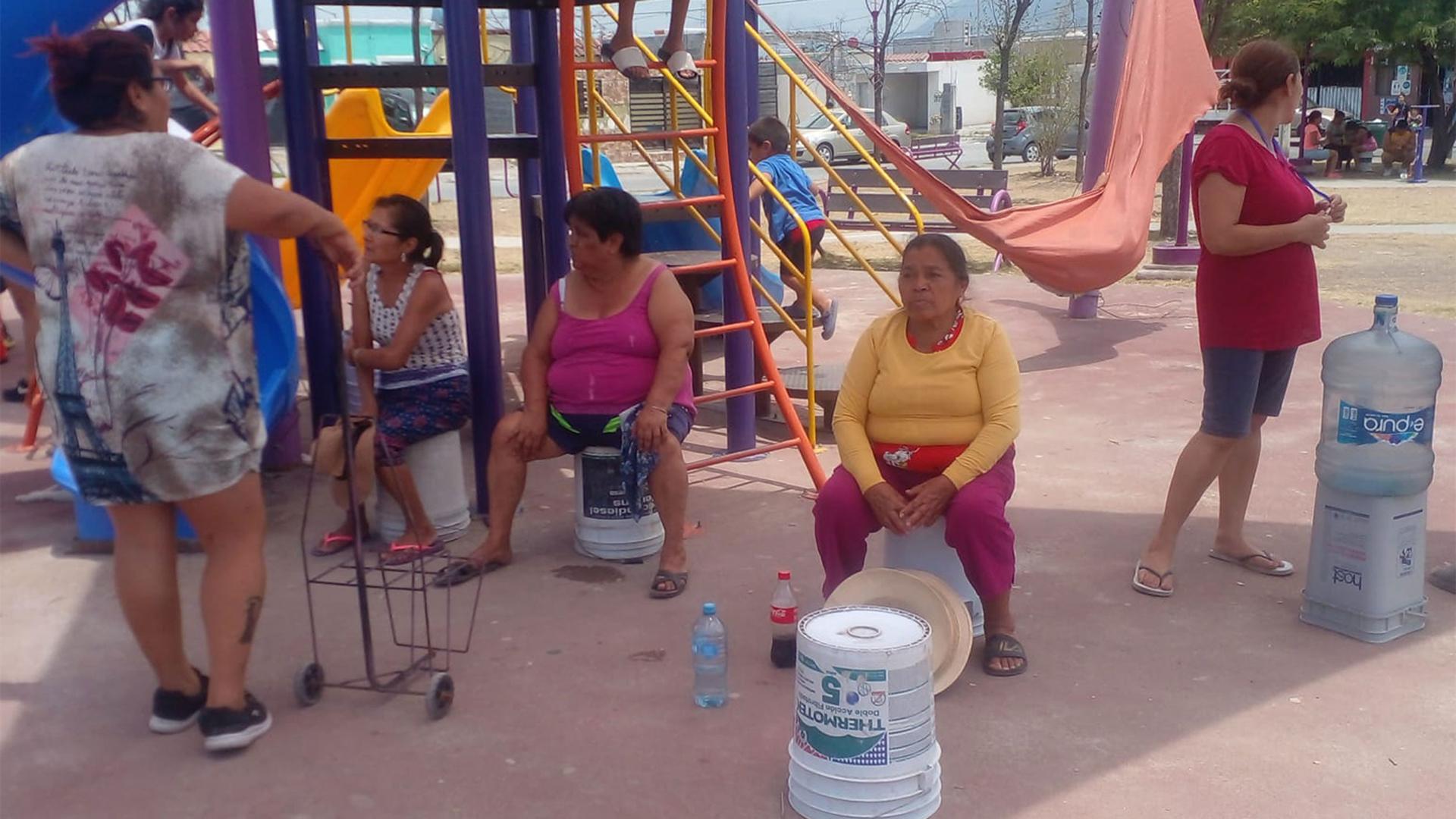People gather at a playground amid water shortages in Monterrey, Mexico.