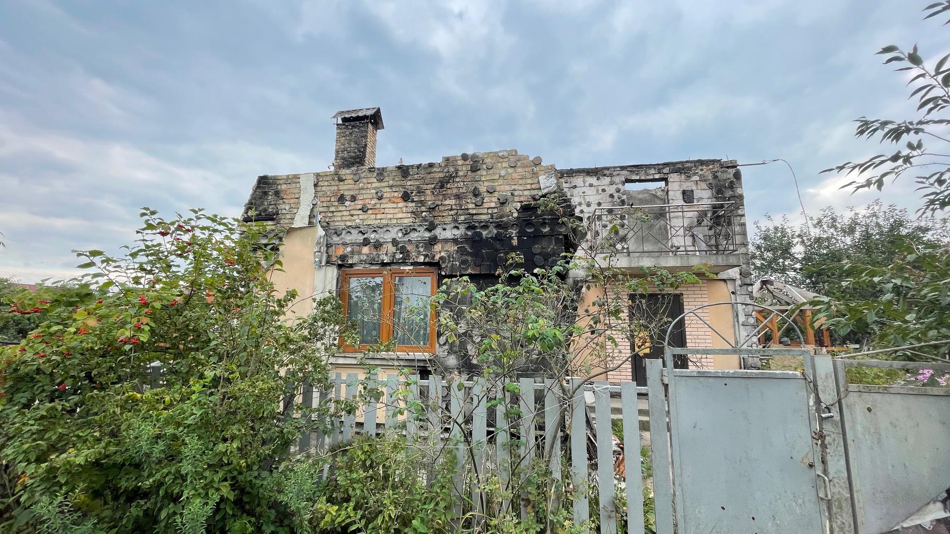 A destroyed home in the village of Moshchun, Ukraine.