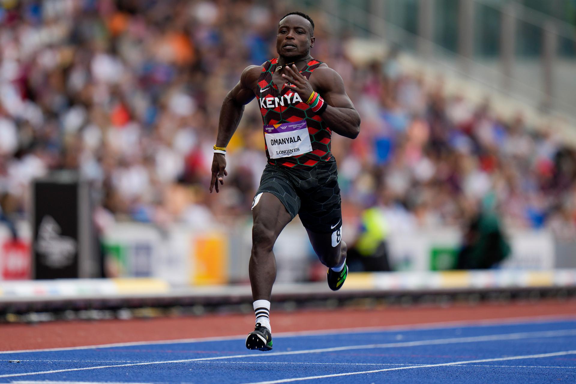 Ferdinand Omanyala of Kenya runs in his men's 100m heat during the athletics in the Alexander Stadium at the Commonwealth Games in Birmingham, England