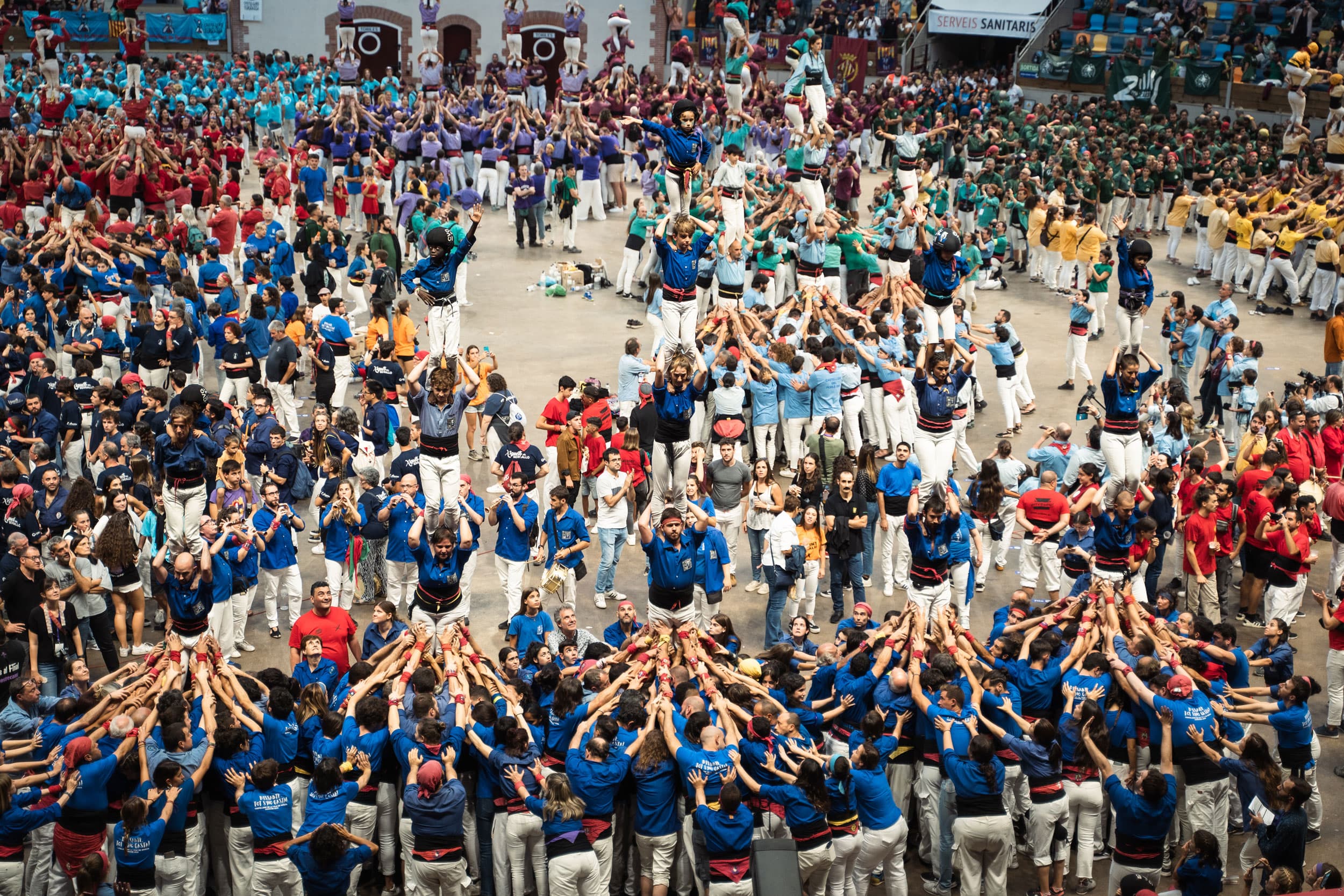 Castellers de la Vila de Gràcia team competes in a massive human tower competition after a four-year hiatus due to the coronavirus pandemic.