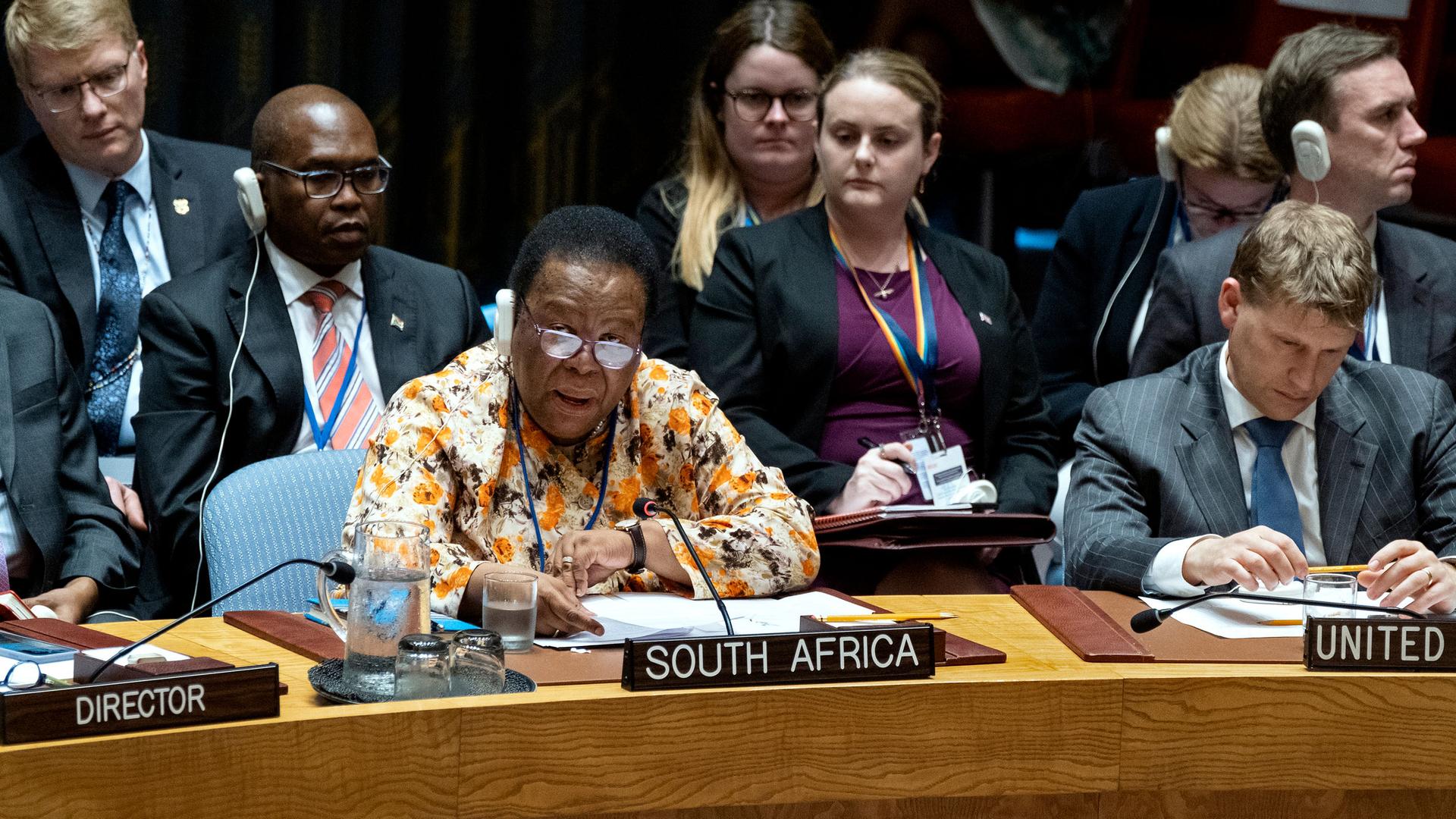 South Africa's Minister of International Relations and Cooperation Naledi Pandor addresses the United Nations Security Council.