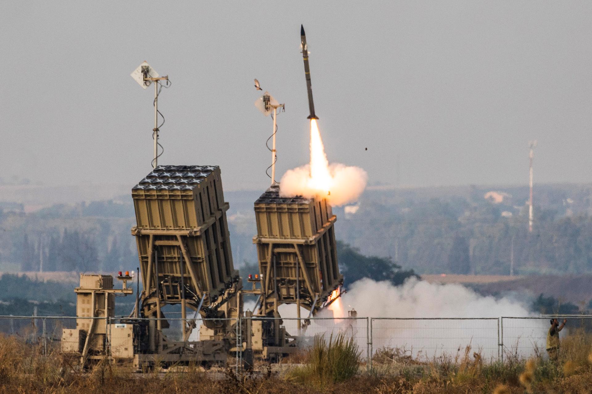 Image of a rocket being fired by a defense system 
