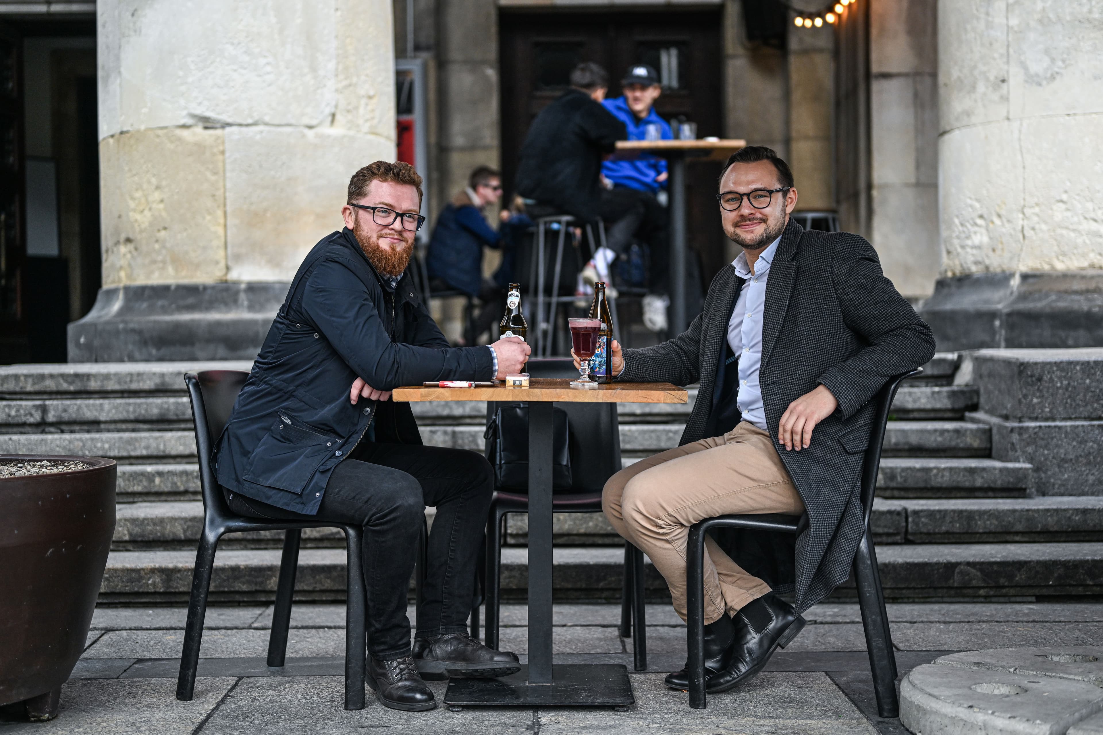men at a table