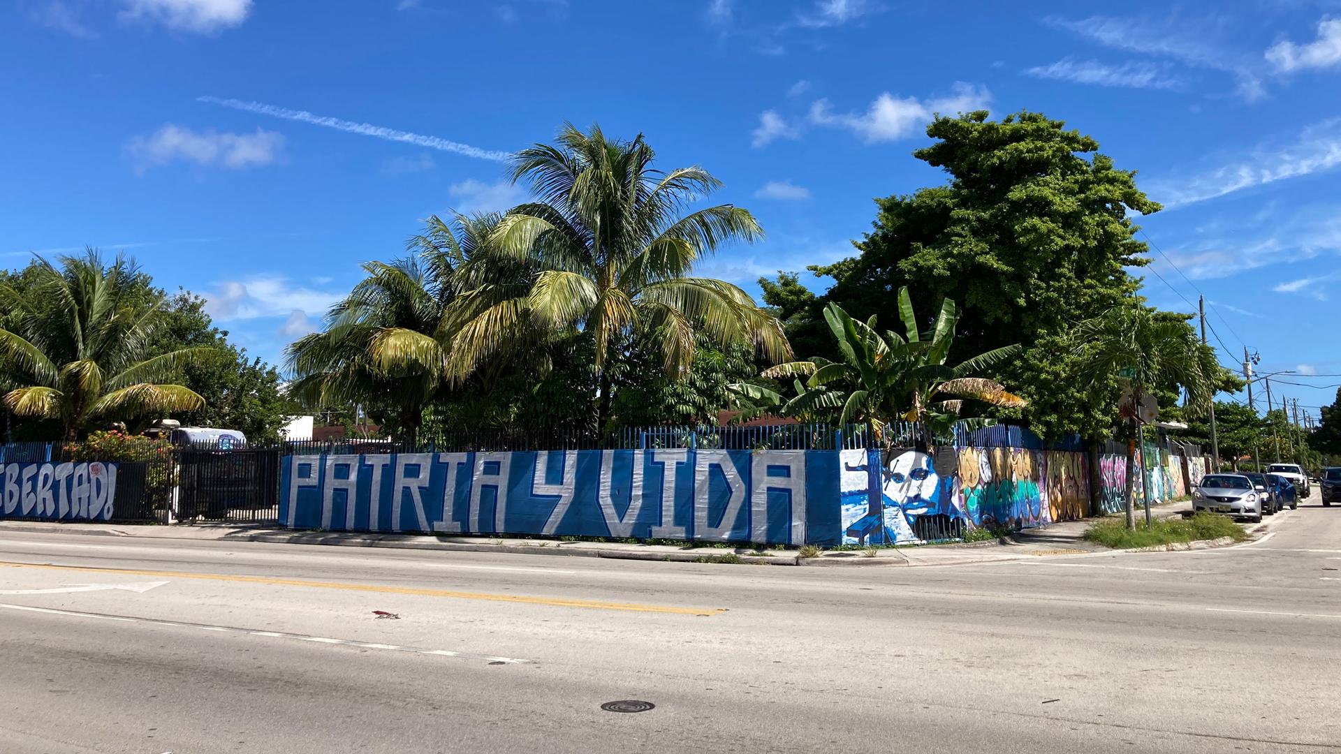 A mural with the words "Patria y Vida," or "Homeland and Life," a twist on the Cuban national motto, "Homeland or Death." 