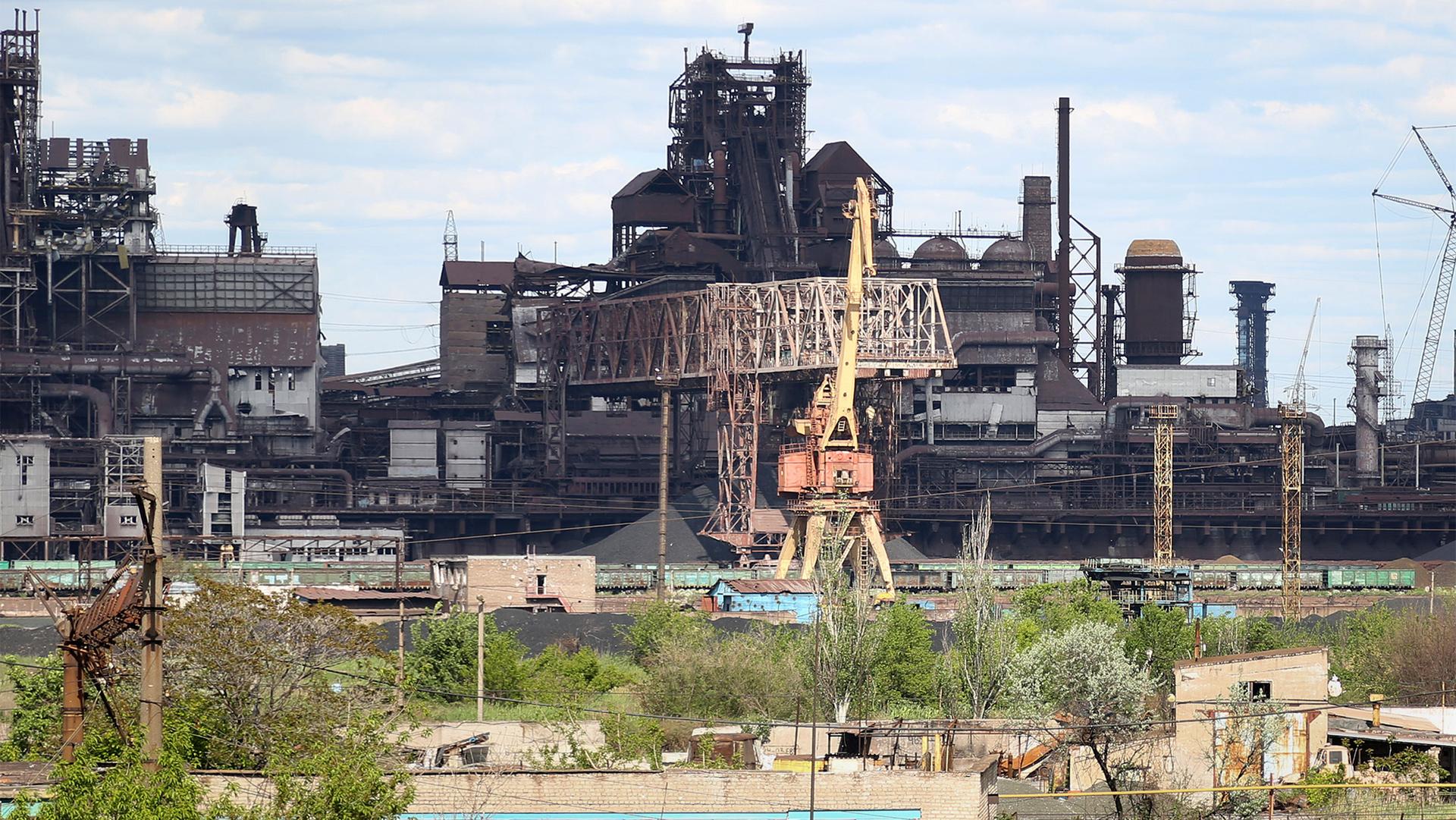 A view of the Azovstal steel plant in Mariupol, in territory under the government of the Donetsk People's Republic, eastern Ukraine