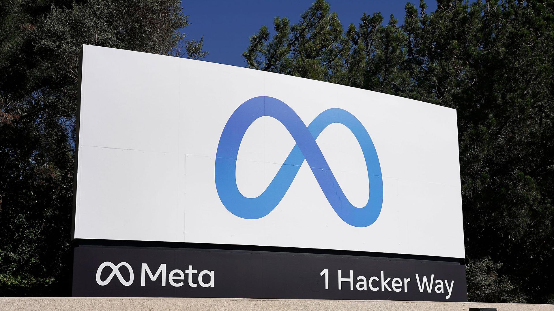 Facebook's Meta logo sign is seen at the company headquarters in Menlo Park, California, on Oct. 28, 2021