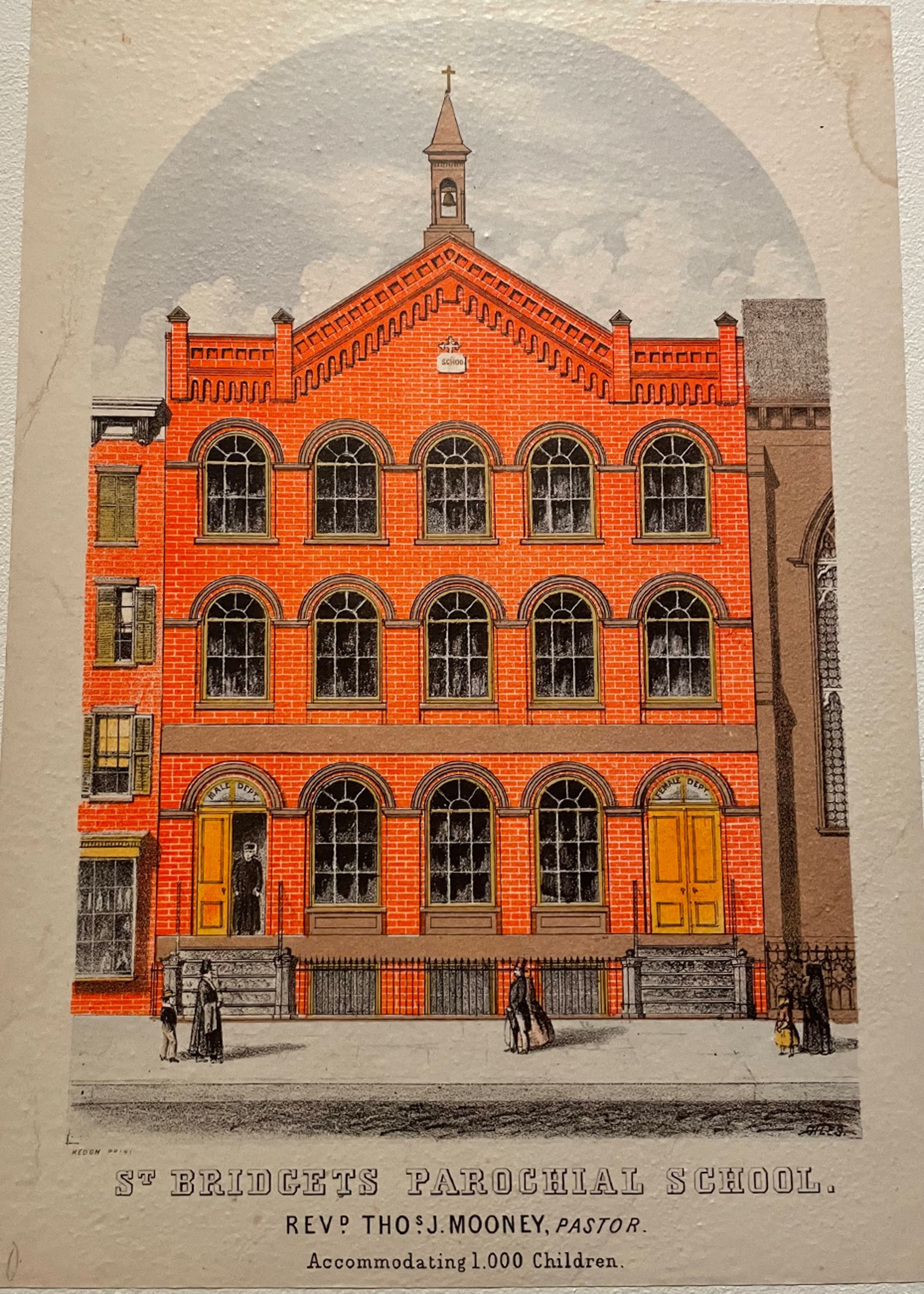 Image of a 19th-century Catholic school on display at the