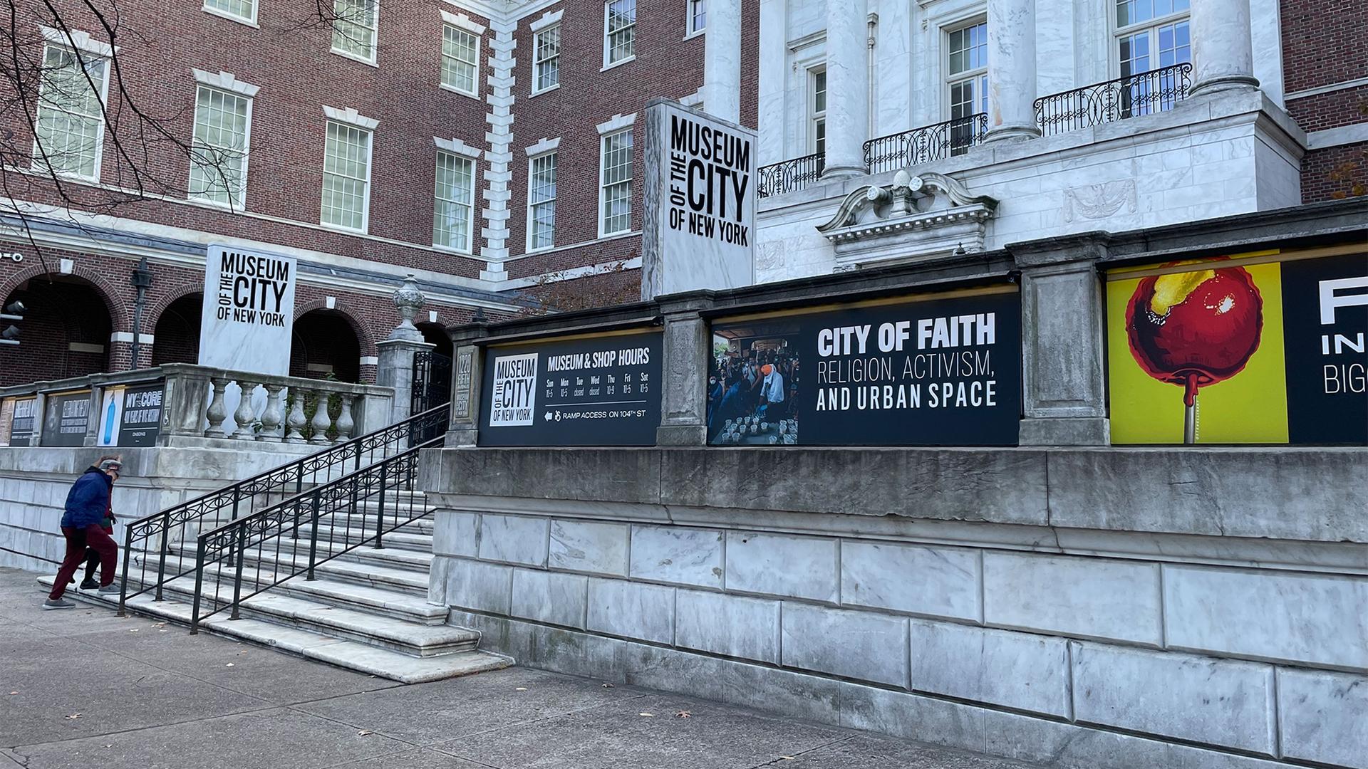 Exterior of the Museum of the City of New York, with a promotion for the "City of Faith" exhibition currently on display, New York, Dec. 1, 2022.