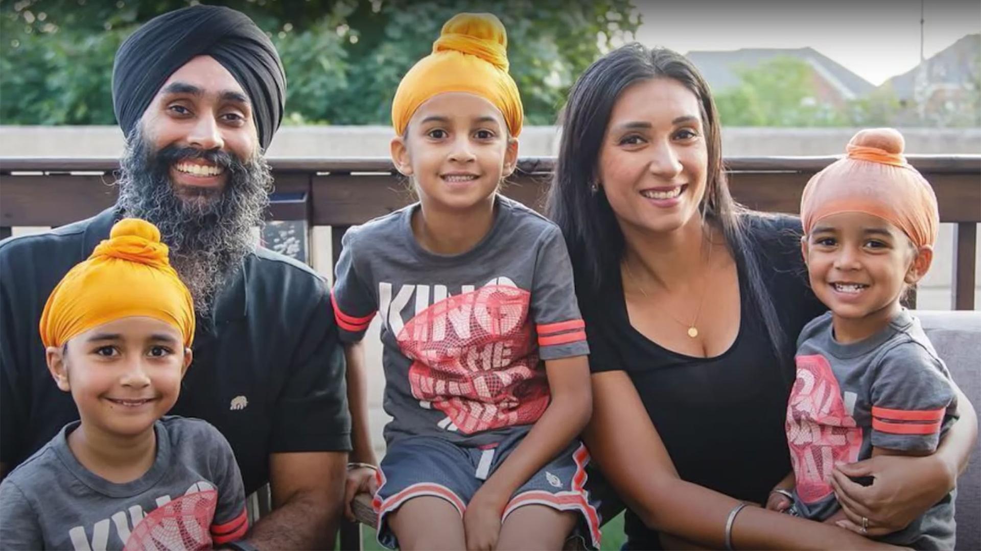 The Singh family in a promotional video for the specially designed Bold Helmets.