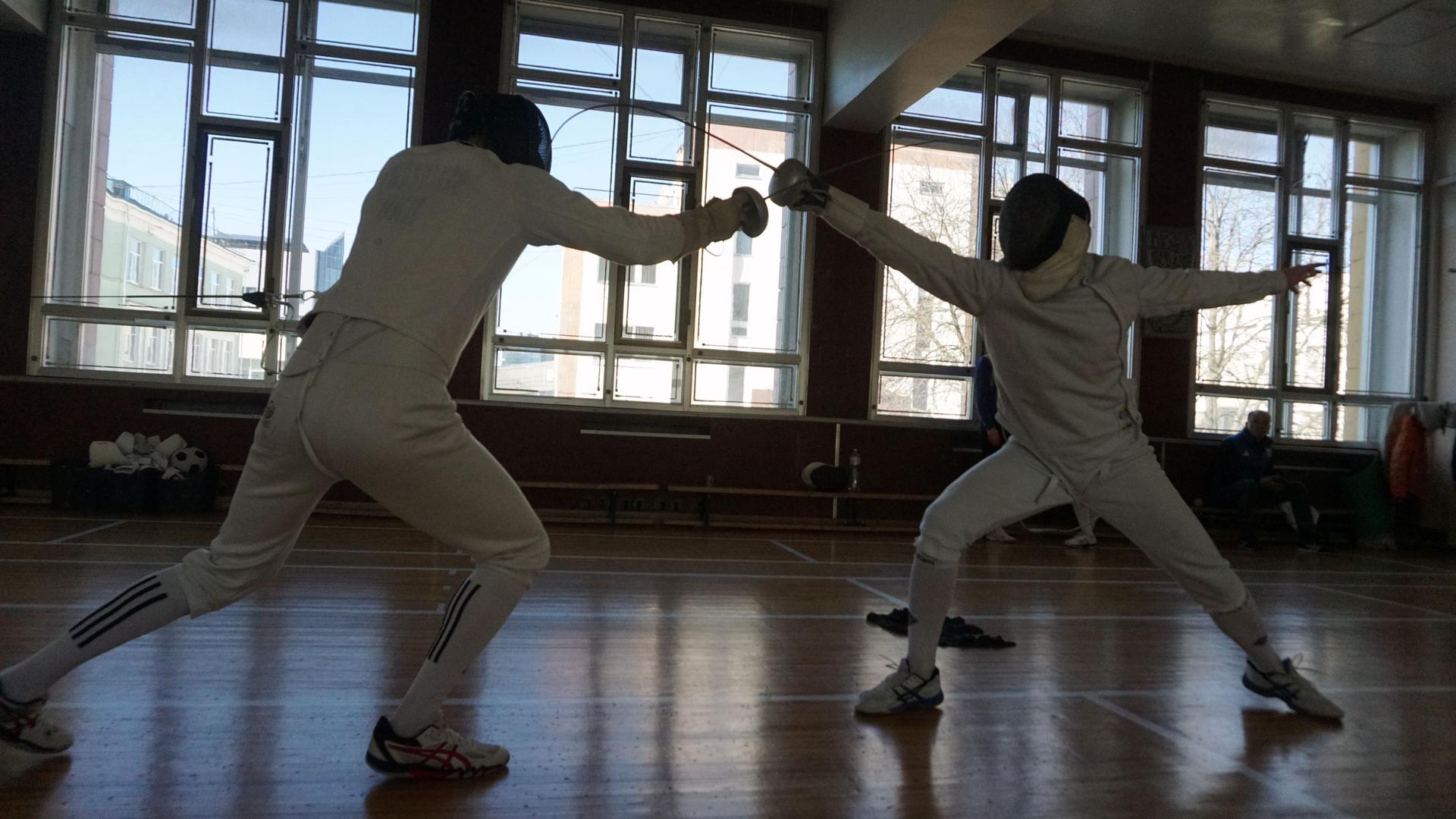 Ukrainian fencers train at the National University of Physical Education in Kyiv.