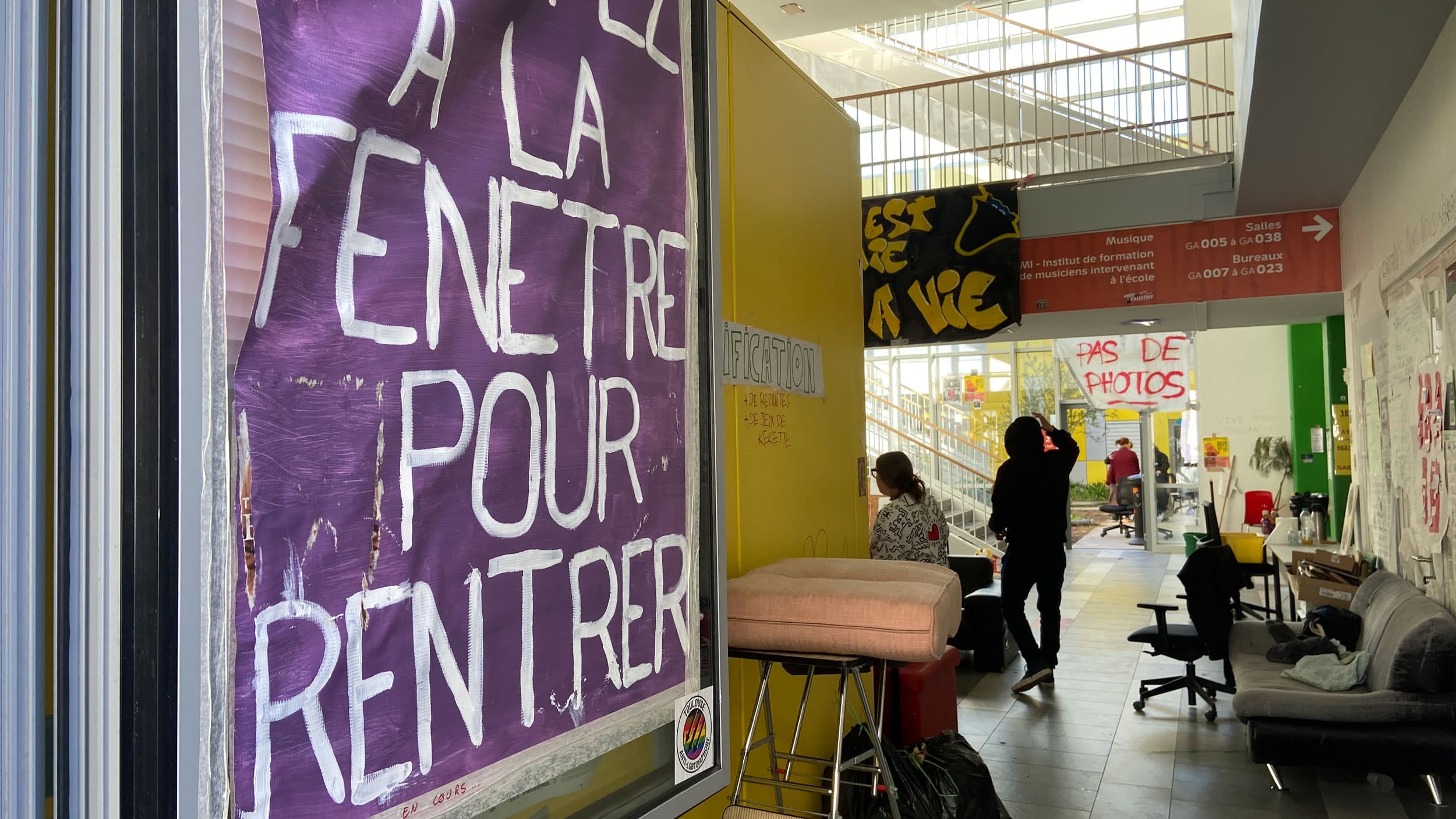 When the window to one seemingly empty building opened, observers could see a student protest center inside, with students busily planning strategies for the day’s demonstrations.