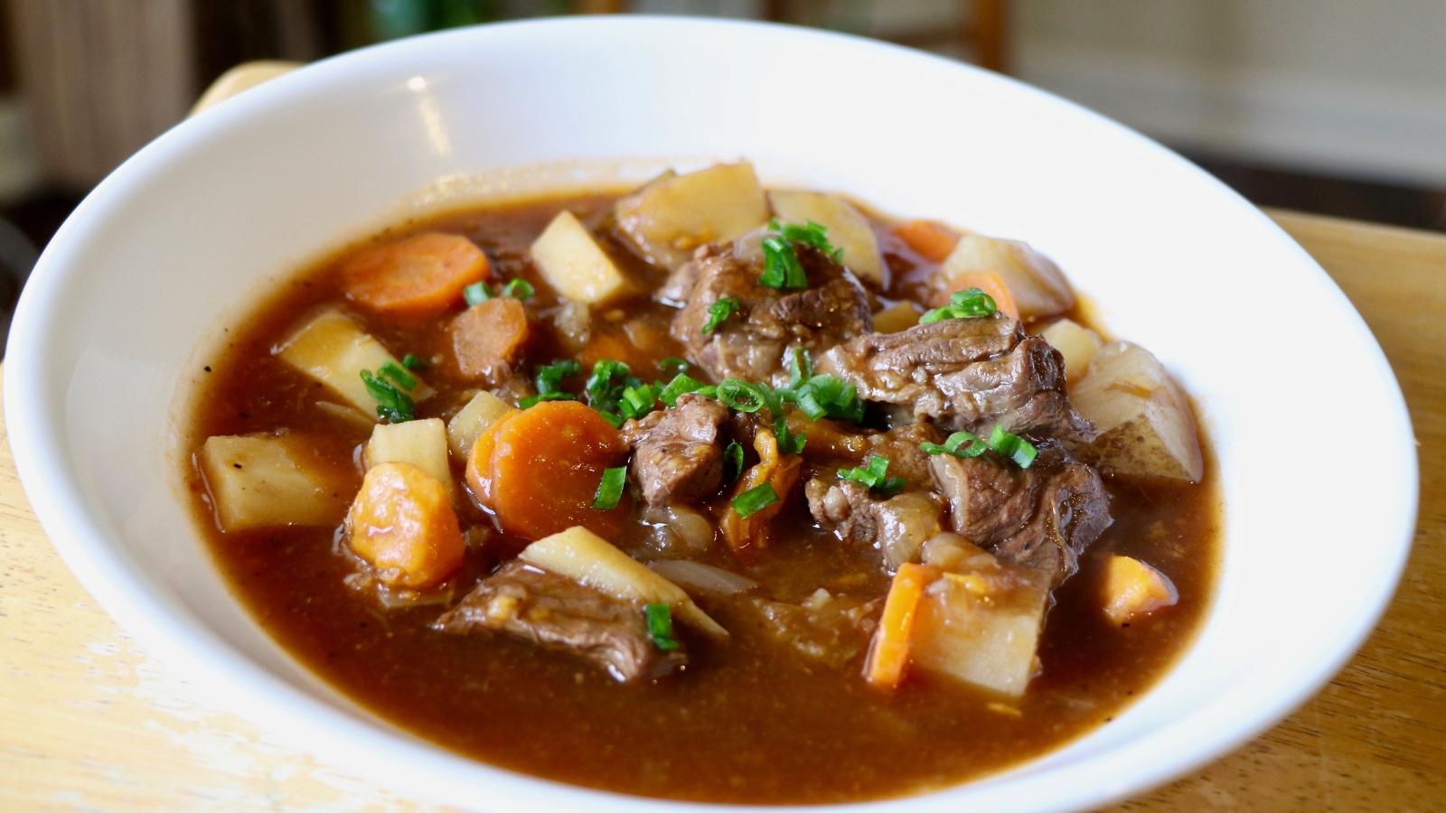 Irish beef stew served on a plate