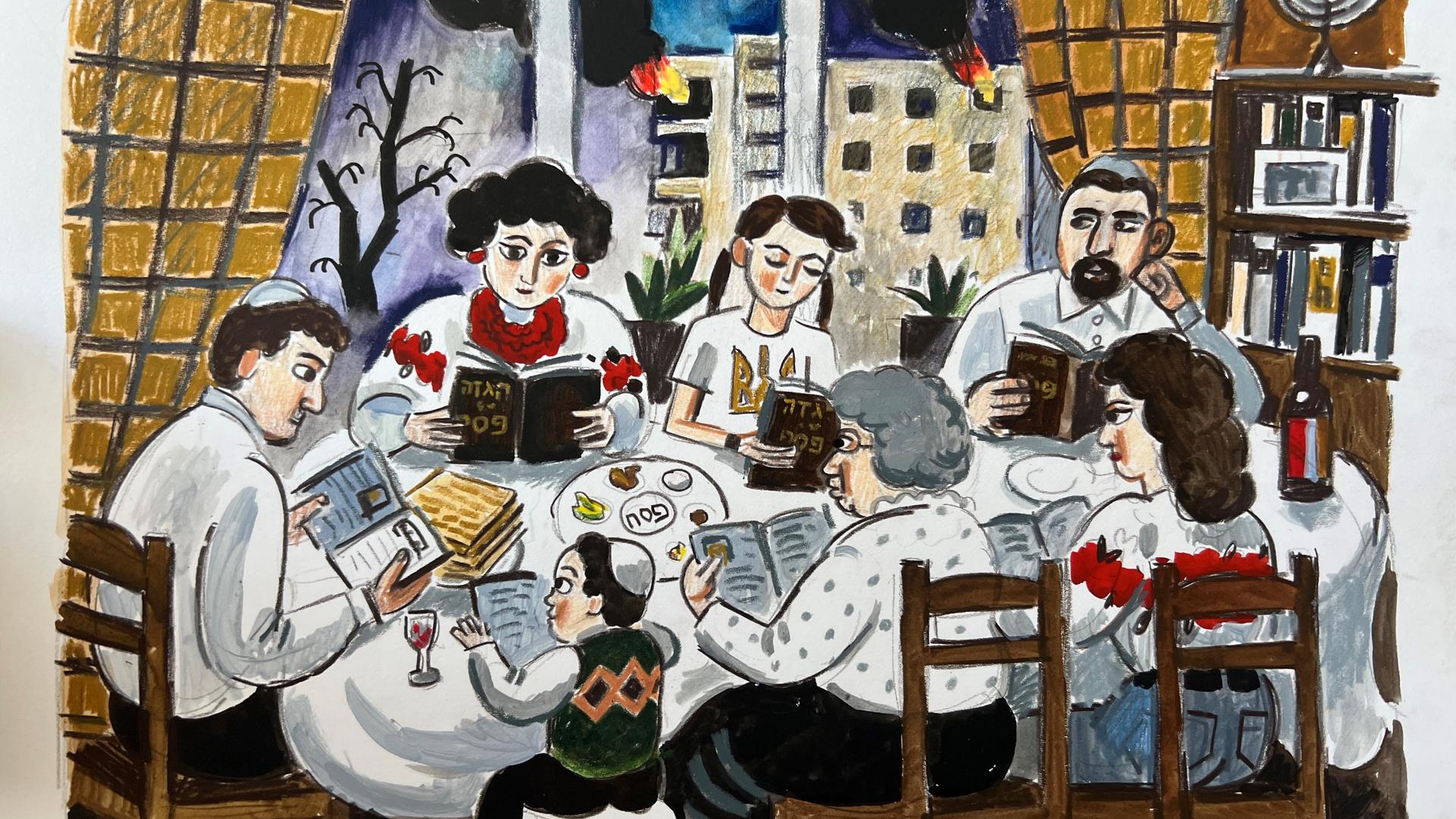 illustration of people at a table
