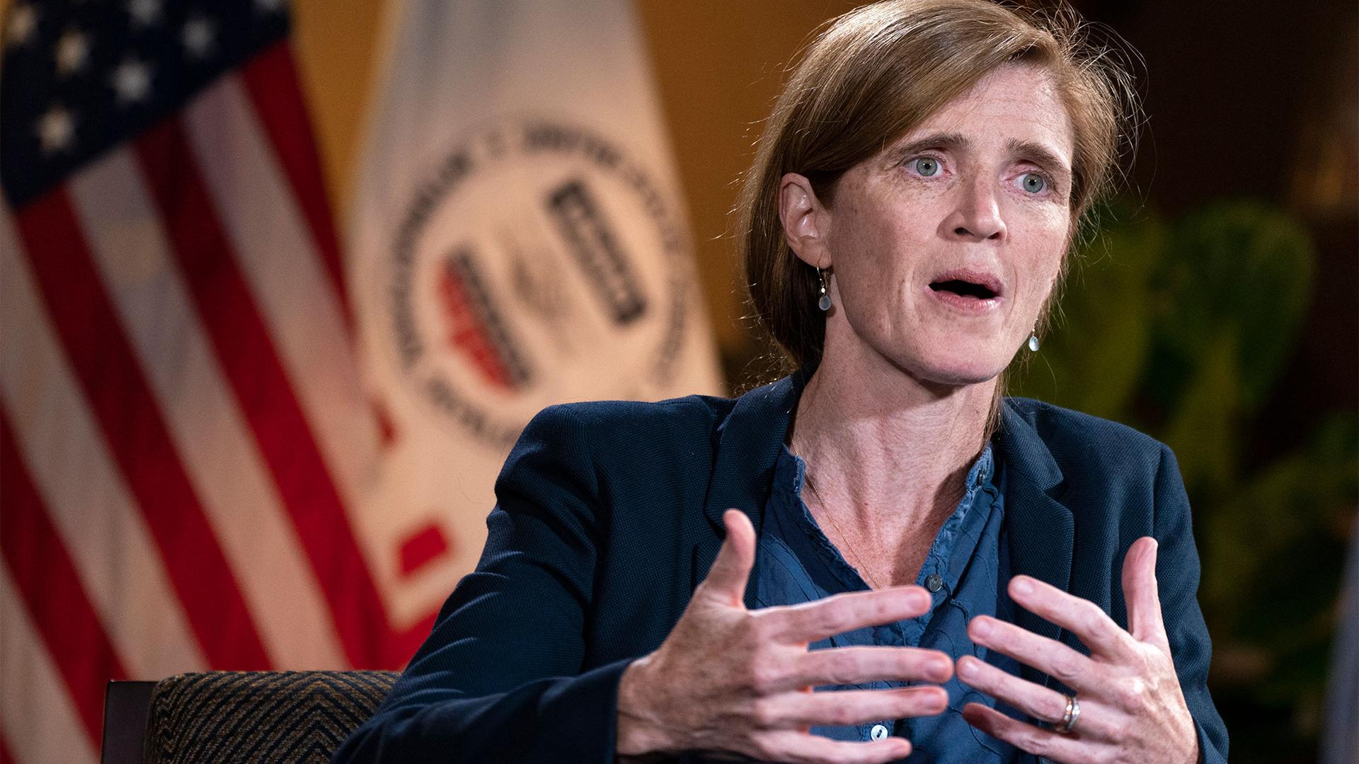 USAID Administrator Samantha Power is interviewed by the AP at USAID Headquarters in Washington, Aug. 4, 2022.