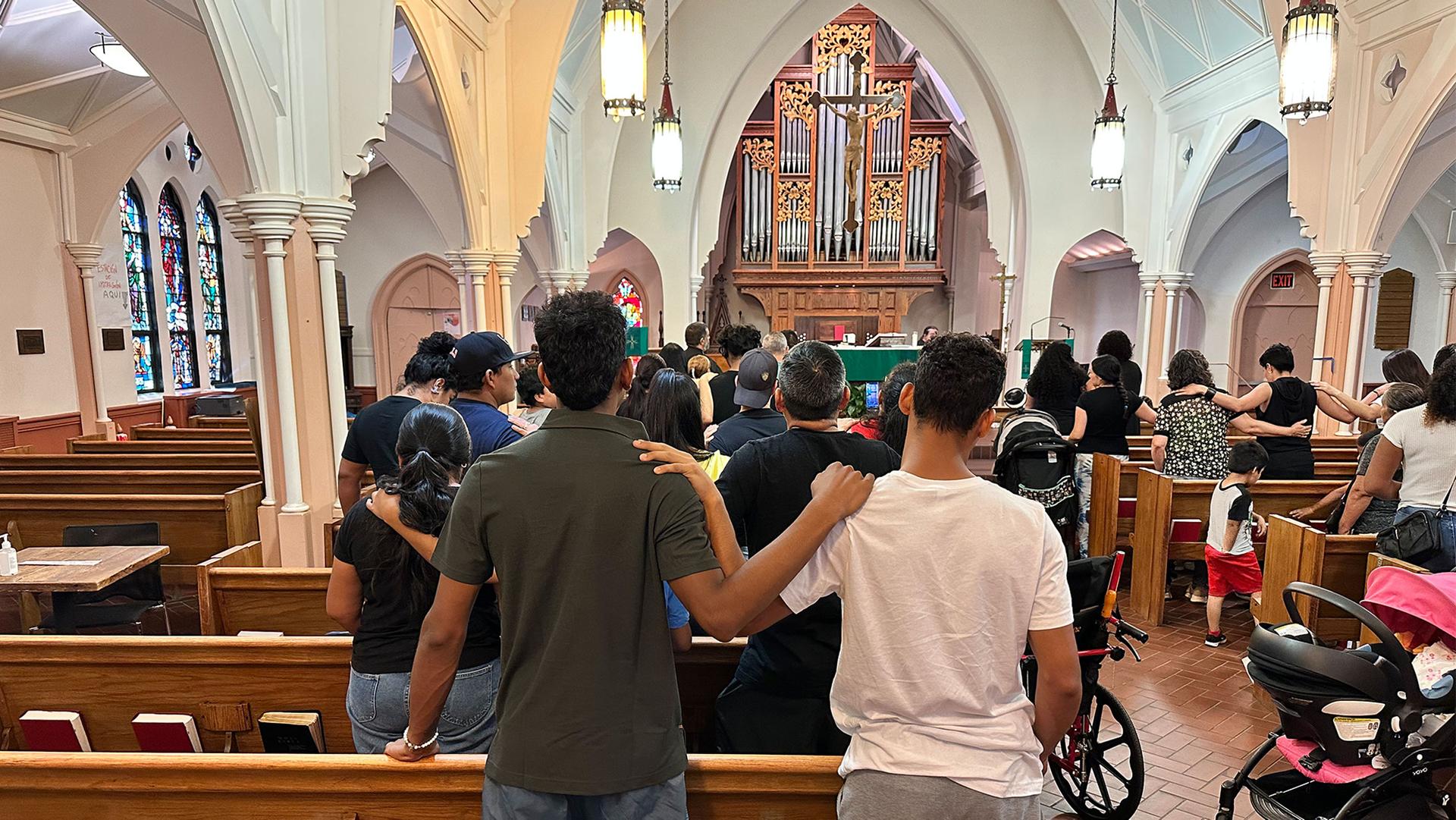 Migrants and asylum seekers attend the Sunday Spanish-language service at The Lutheran Church of the Good Shepherd in Brooklyn, New York.