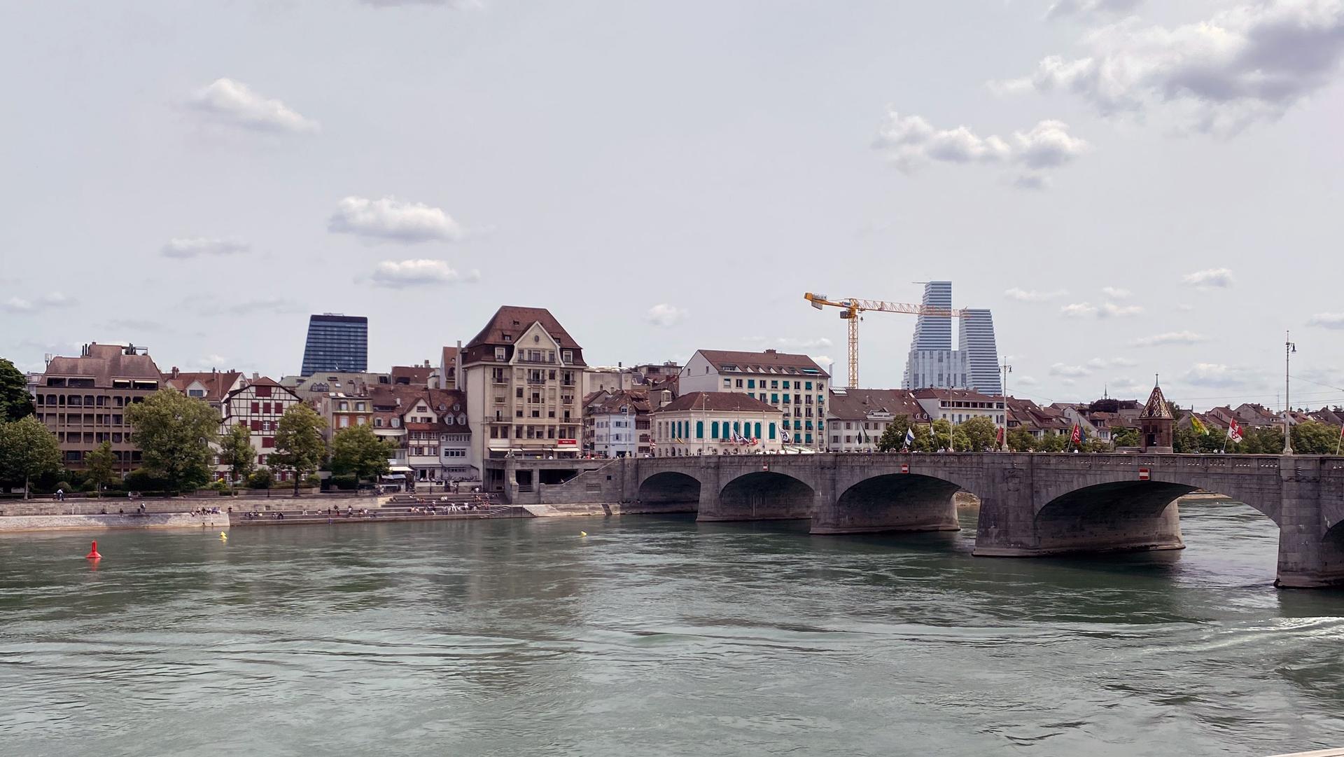 The Rhine River passes through Basel, a Swiss city that sits near the borders of Germany and France.