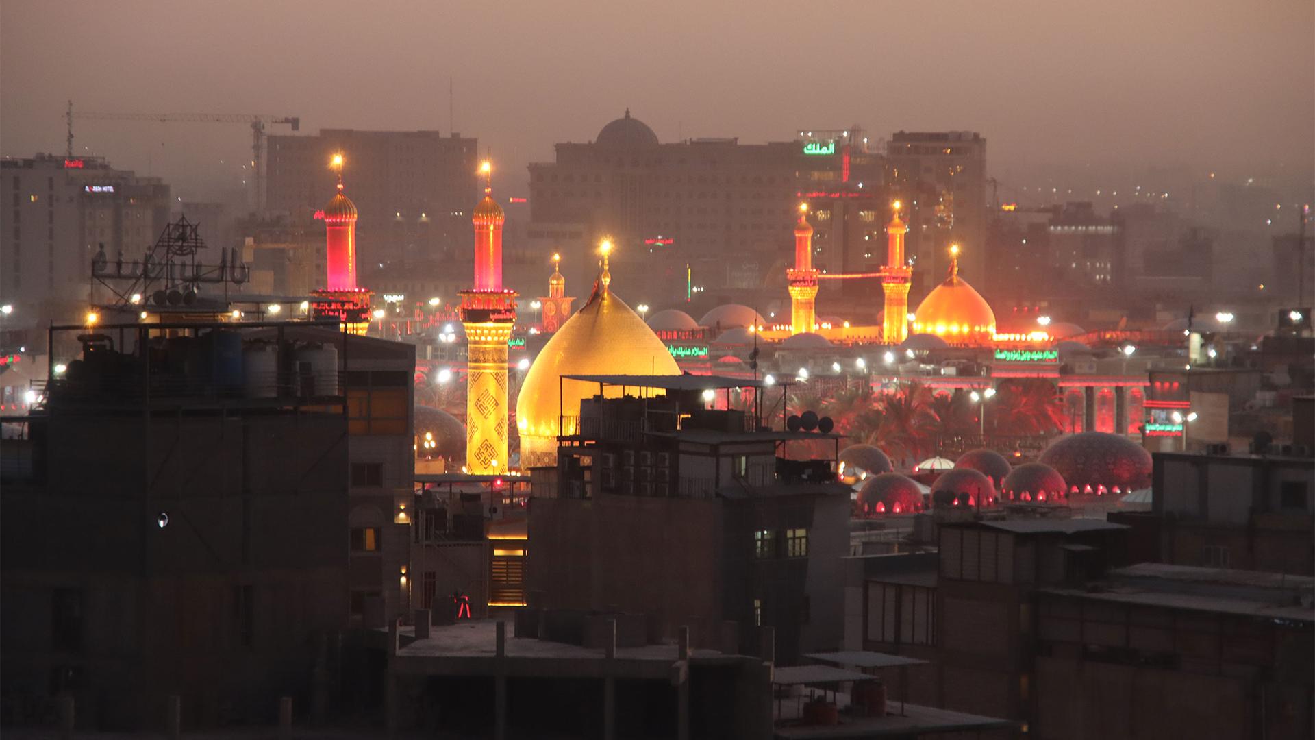 The shrines of Imam Husayn and his brother Aba Fadl Abbas in Karbala, Iraq, 2022.