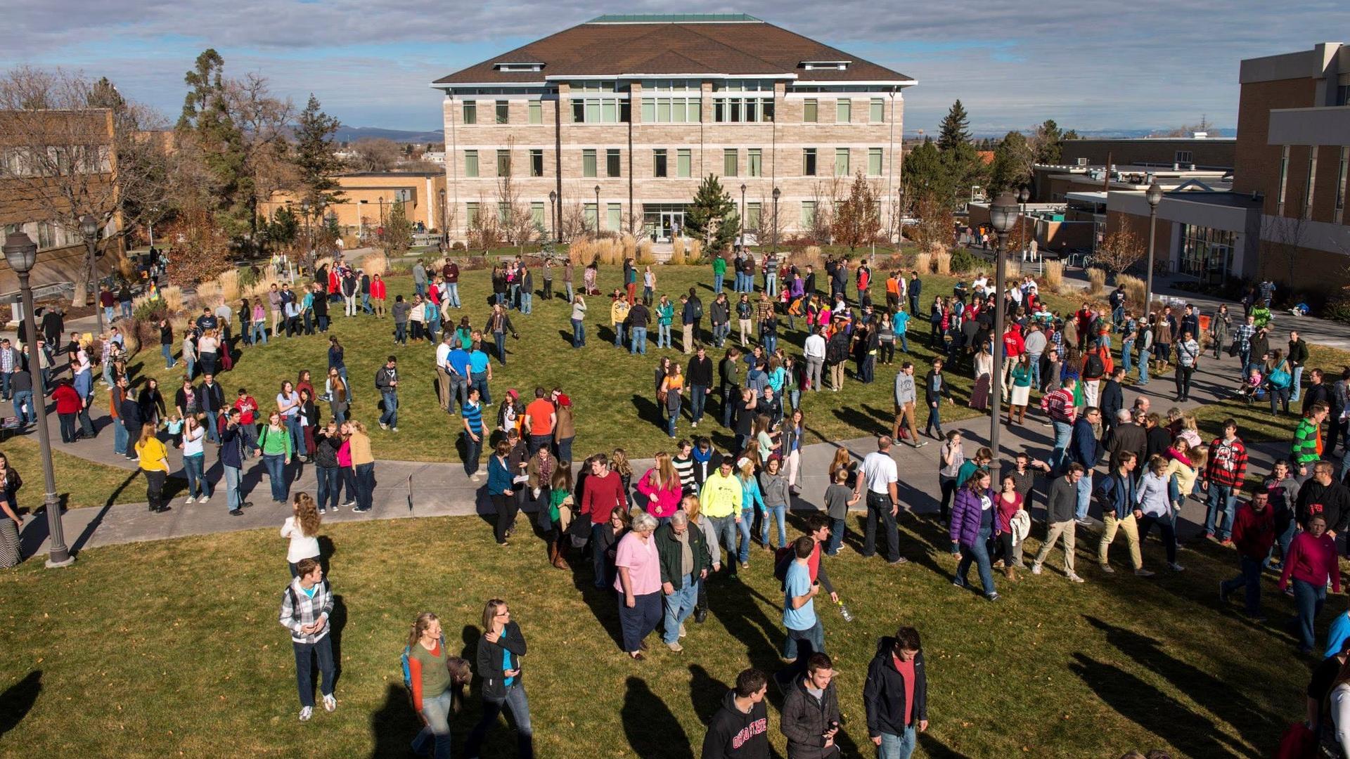 College campus crowded with multiple people