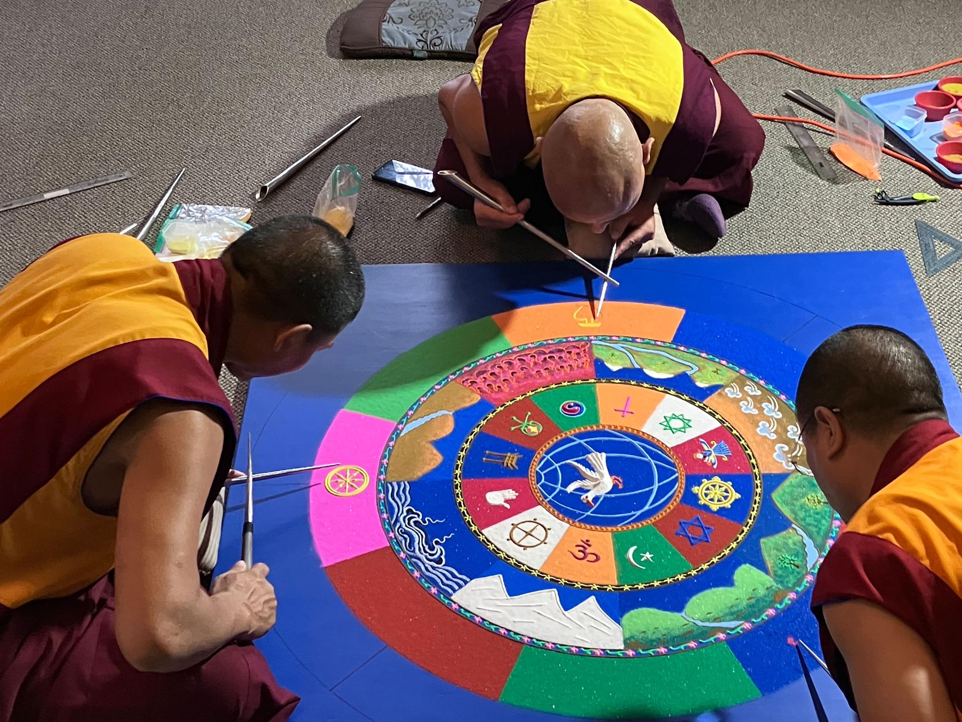Tibetan Buddhist practices like the sand mandala date back to the time of the Buddha himself on earth, lead monk Geshe Khenrap Chaeden says.