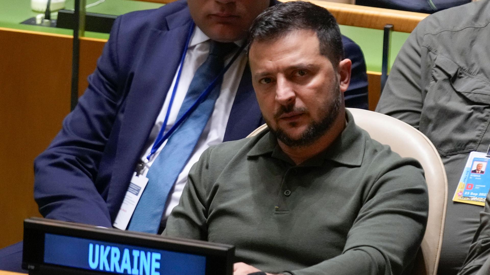 Ukrainian President Volodymyr Zelenskiy listens to speakers at the start of the 78th session of the United Nations General Assembly at United Nations headquarters, Tuesday, Sept. 19, 2023. 