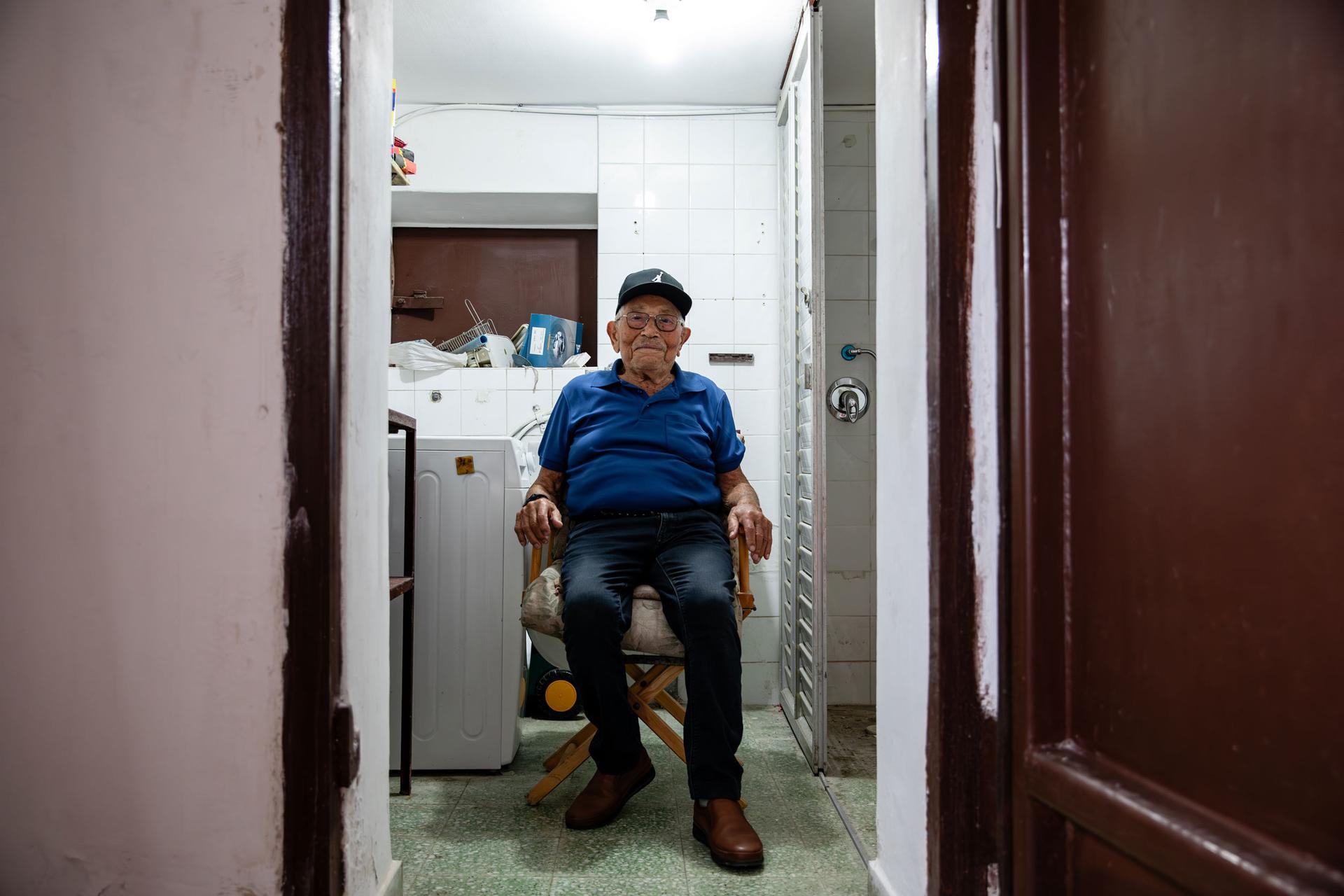 Isaiah Foyer, 90, at his home in Ashkelon, Israel. He has decided to stay in his home that was damaged by Hamas rockets.