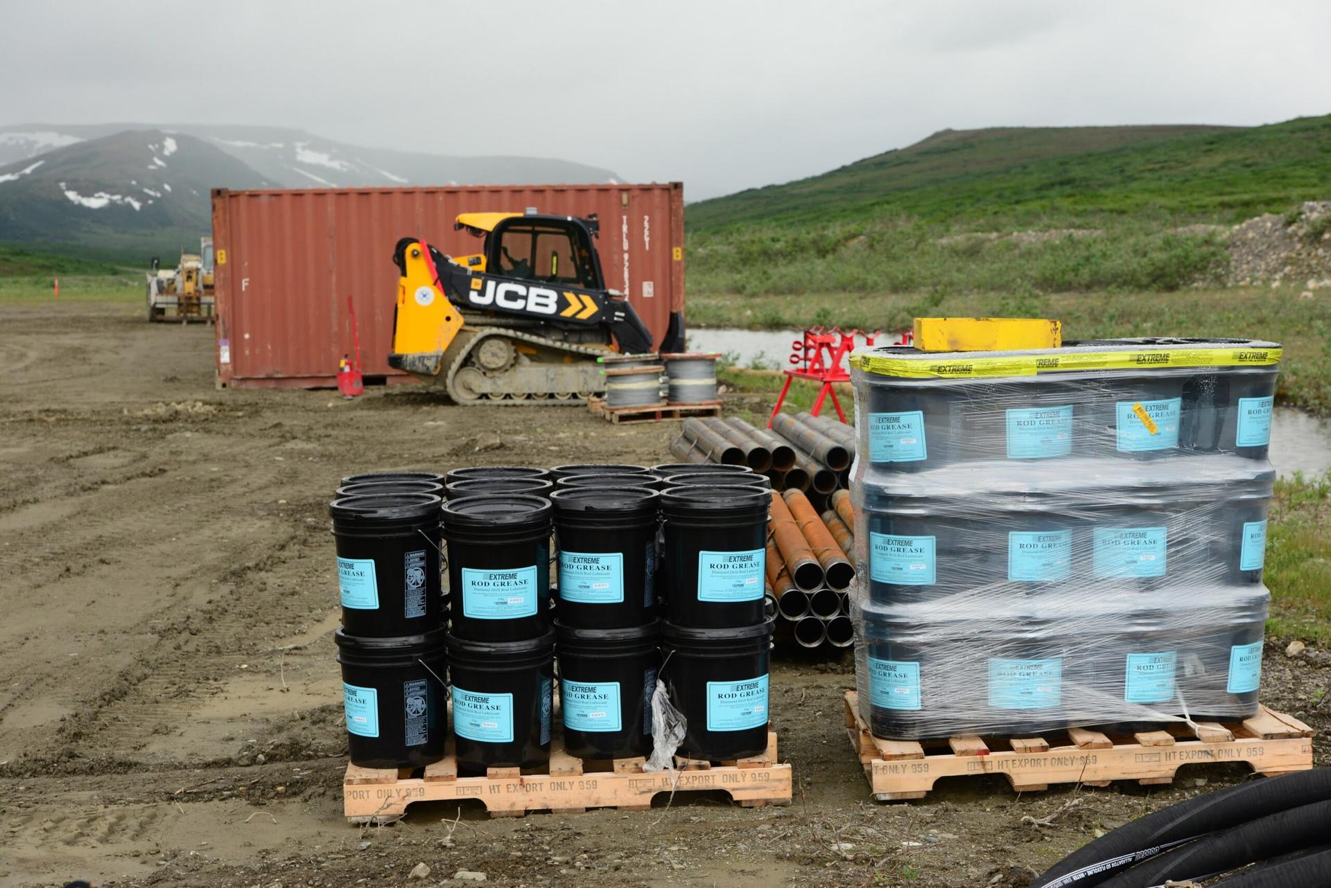 Supplies for Graphite One’s remote mining exploration camp wait at a staging area the company uses for its helicopters.