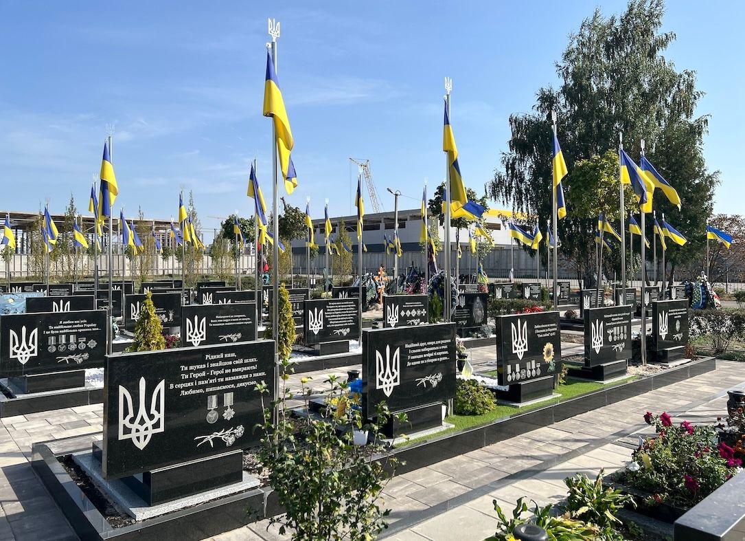 A new cemetery in Bucha has a section dedicated to the military known as the “Avenue of Heroes.”