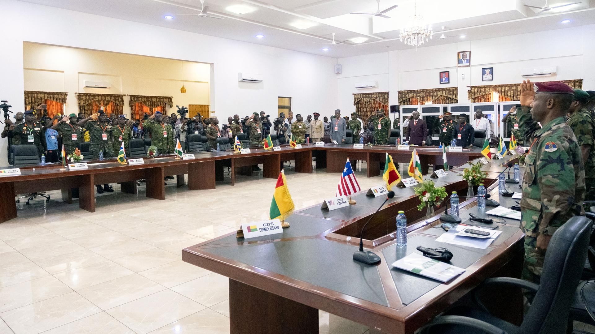 The defense chiefs from the Economic Community of West African States (ECOWAS) countries excluding Mali, Burkina Faso, Chad, Guinea and Niger, gather for their extraordinary meeting in Accra, Ghana, Thursday, Aug. 17, 2023, to discuss the situation in Nig
