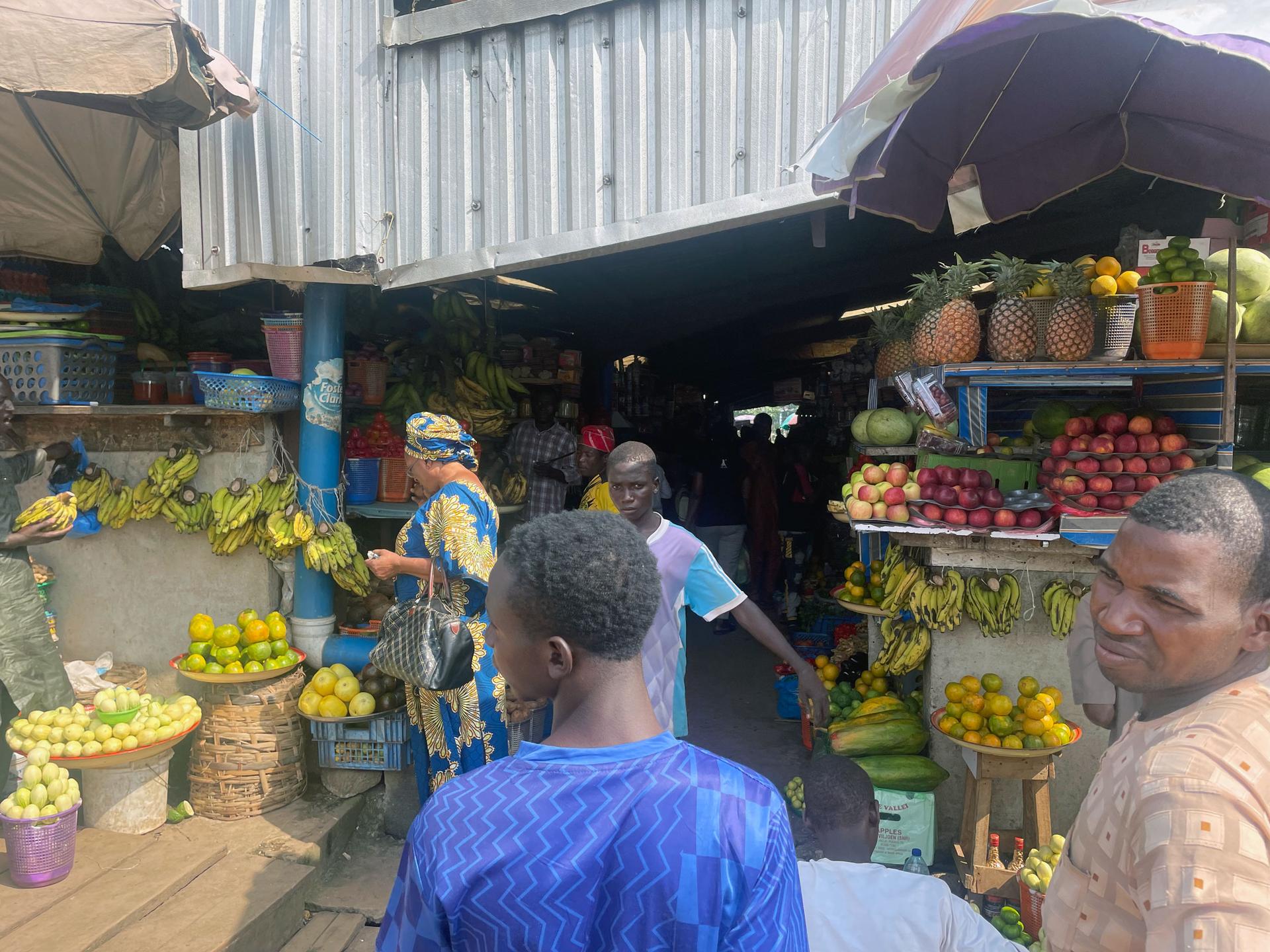 A bustling market in Abuja, Nigeria.