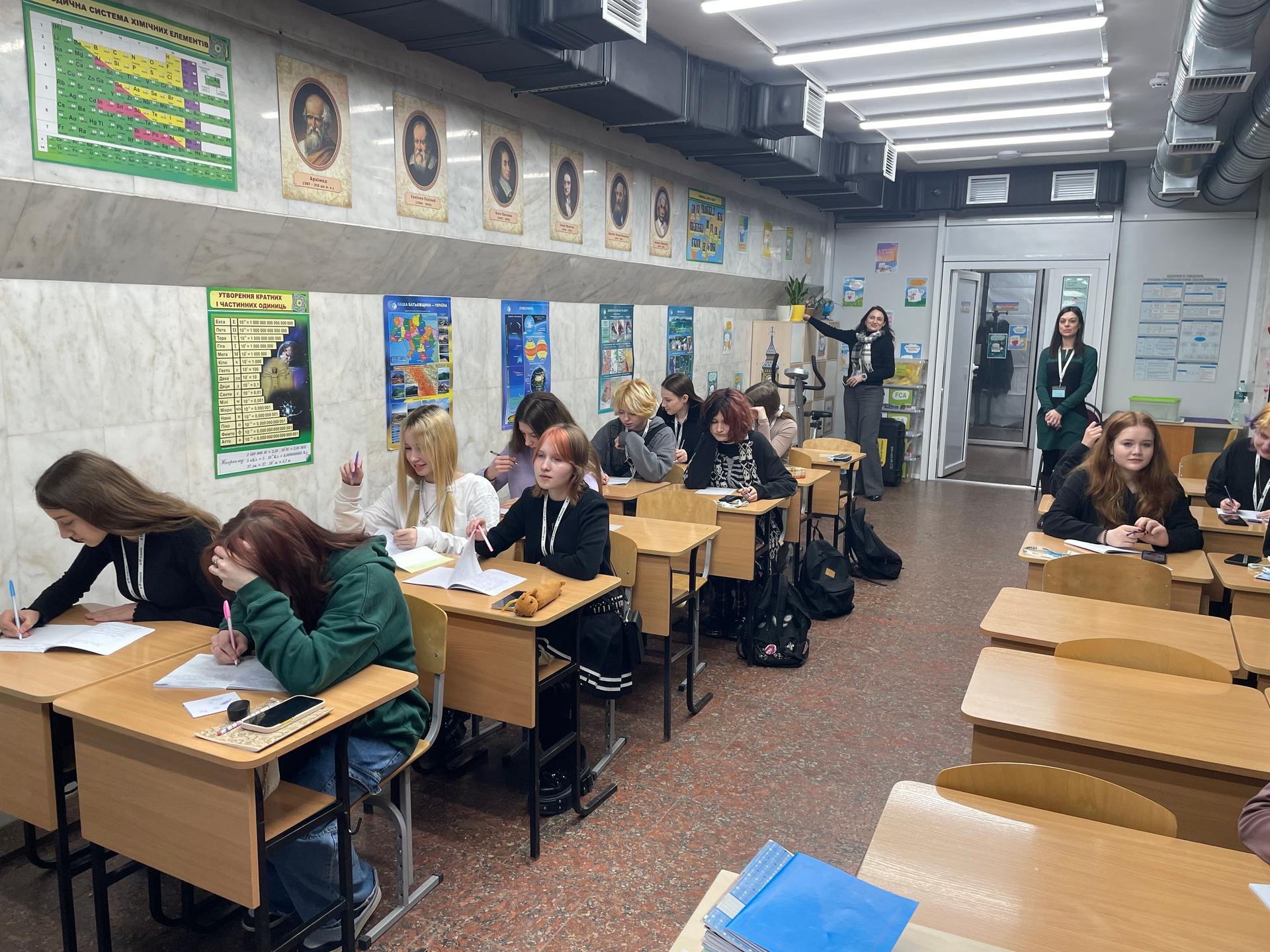 These students are in a classroom within Kharkiv's underground school system, which launched to protect students from Russian attacks in a city by the frontlines. 
