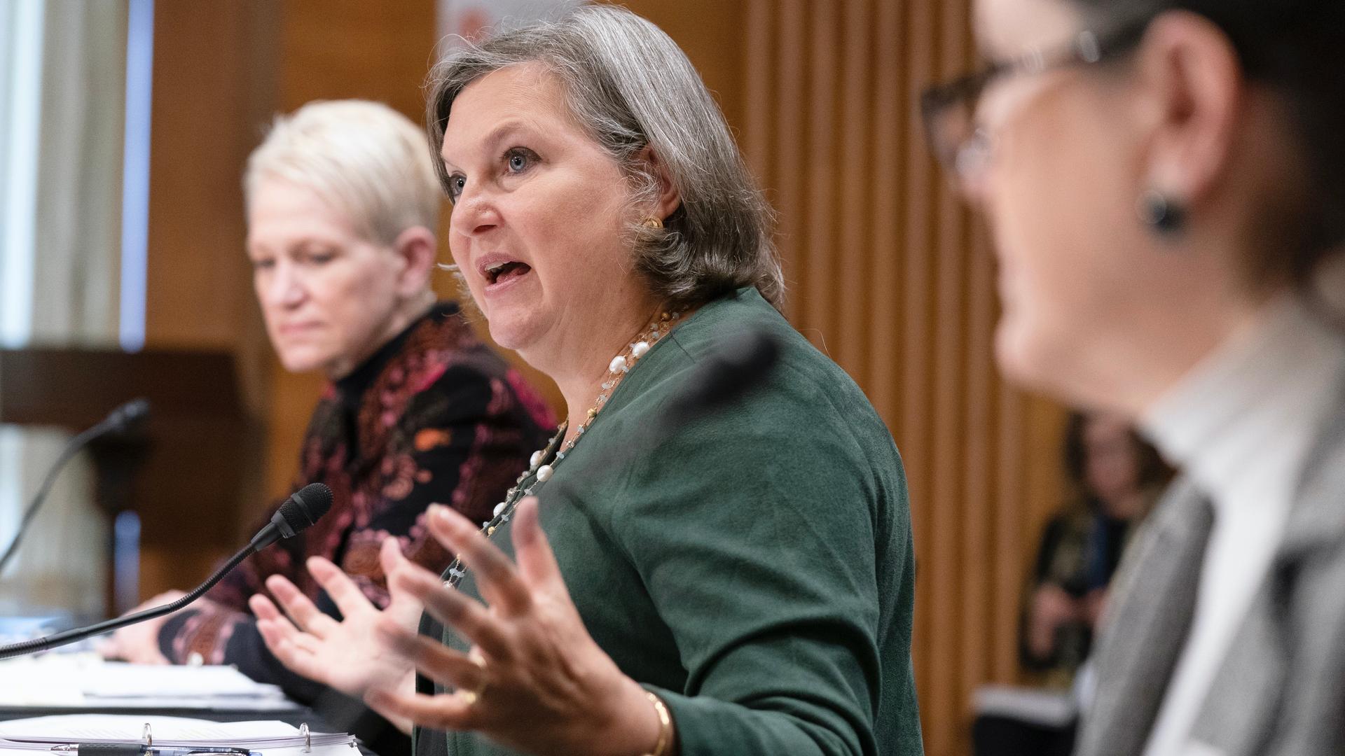 Undersecretary of State Victoria Nuland speaking at a Senate Committee hearing