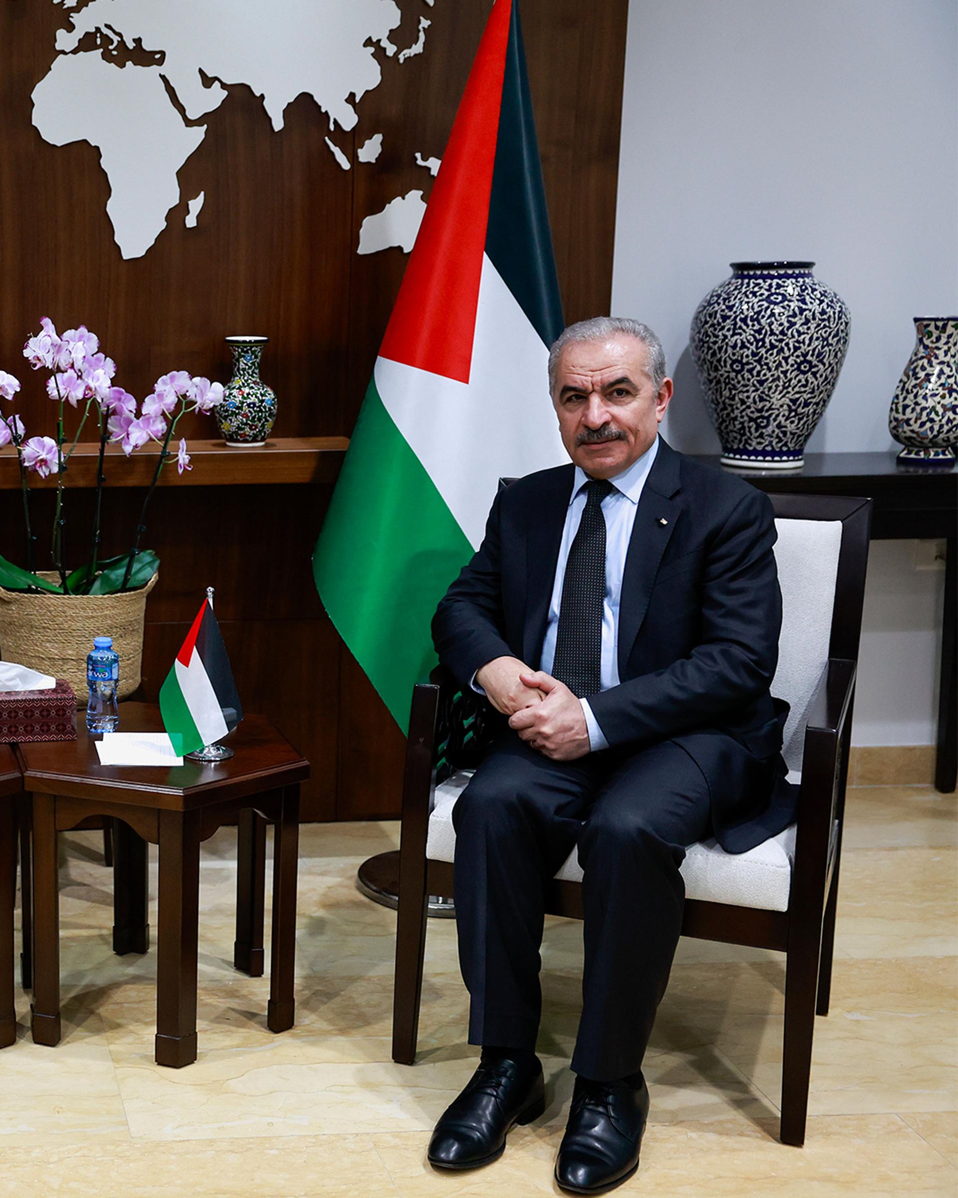 Palestinian Prime Minister Mohammad Shtayyeh during a meeting with German Minister of Foreign Affairs Annalena Baerbock in the West Bank city of Ramallah, Nov. 11, 2023.