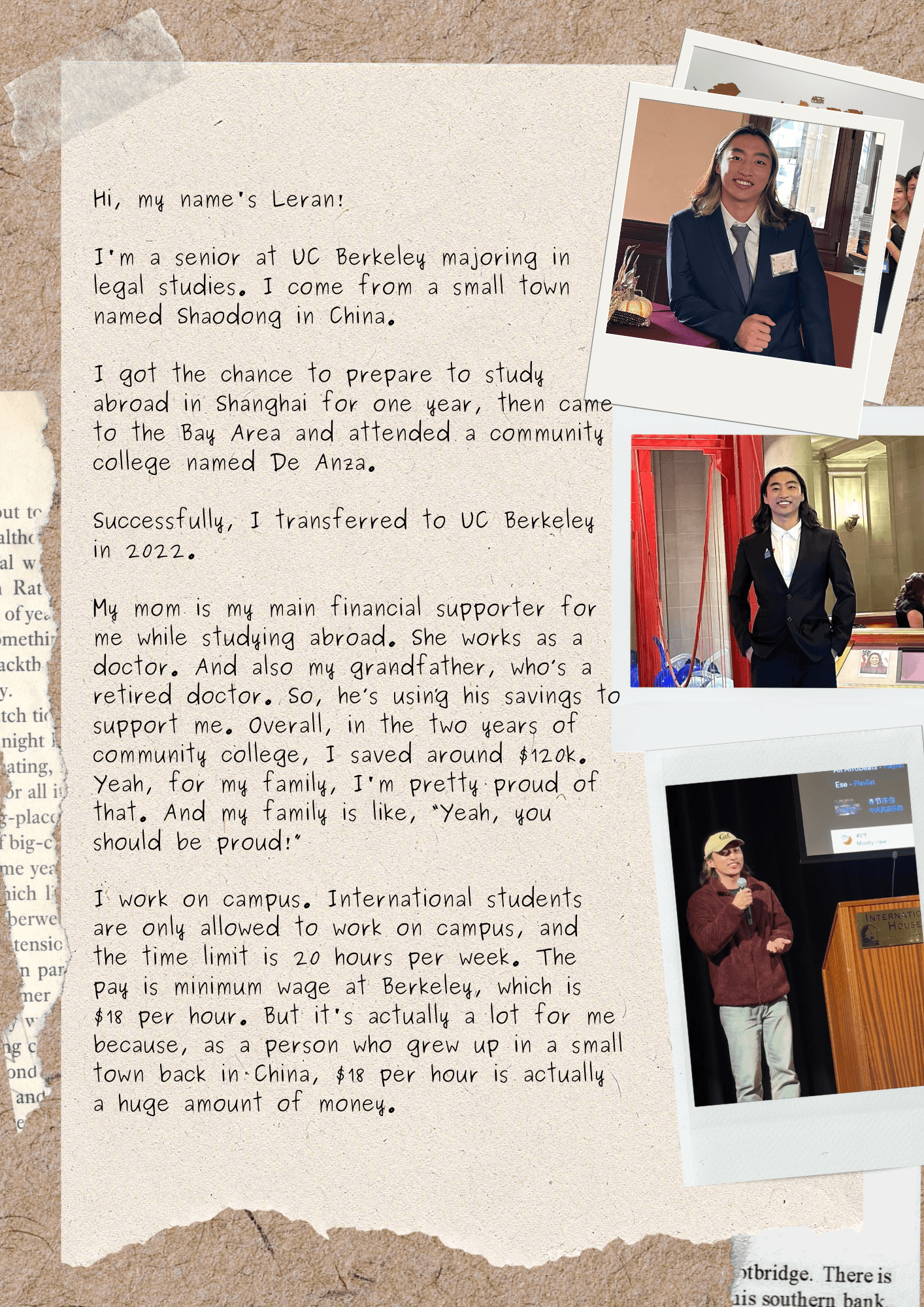 student journal entry with polaroid photos