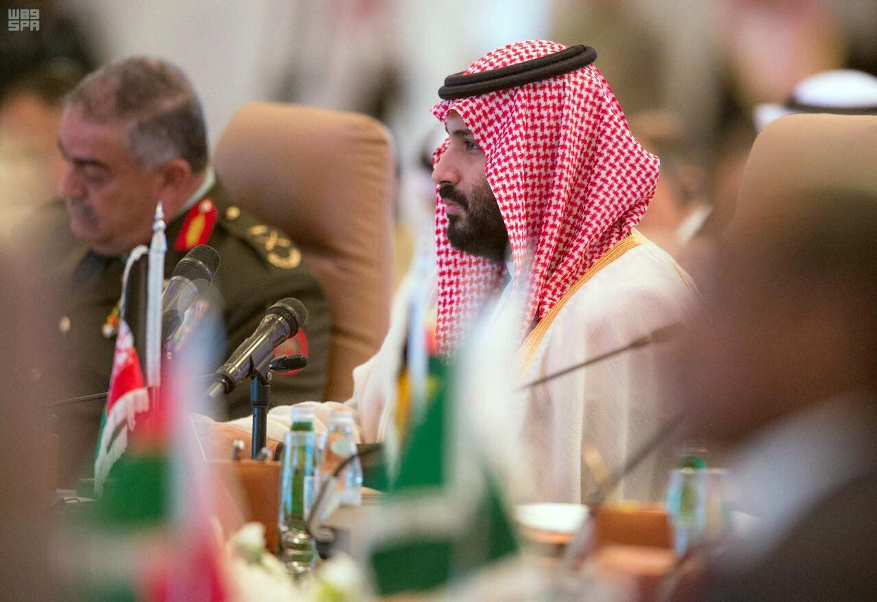 Saudi Crown Prince Mohammed bin Salman speaks at a meeting of the Islamic Military Counterterrorism Alliance in Riyadh, Saudi Arabia, Nov. 26, 2017.