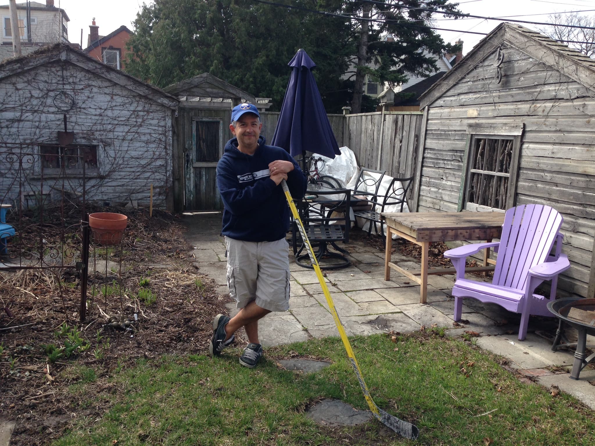 Kevin Sylvester in his yard in Toronto, Ontario.