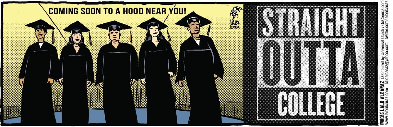cartoon showing Latinos getting college degrees called 