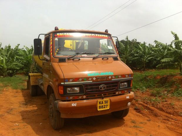 One of a fleet of trucks in the Bangalore area that brings untreated sewage from homes to farms, to be used as fertilizer.