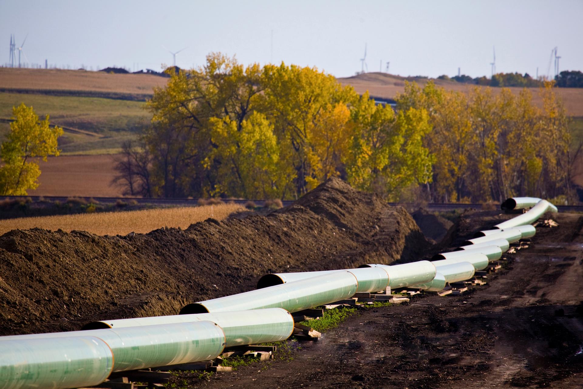 The Keystone Oil Pipeline is pictured under construction in North Dakota.
