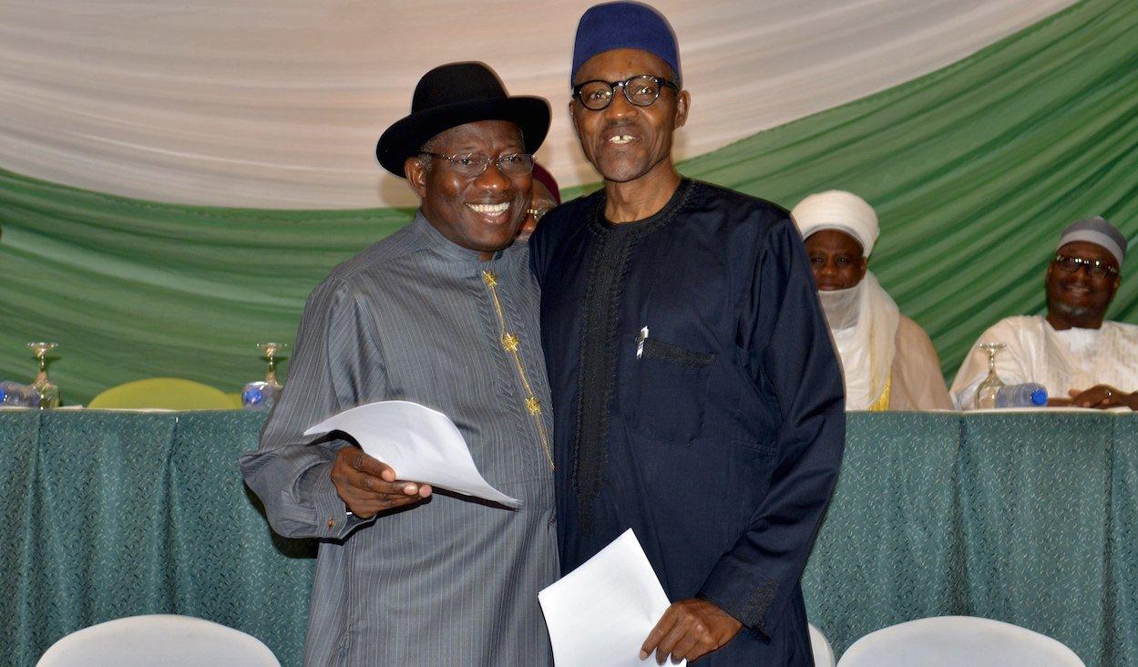 Nigeria's Goodluck Jonathan and Muhammadu Buhari