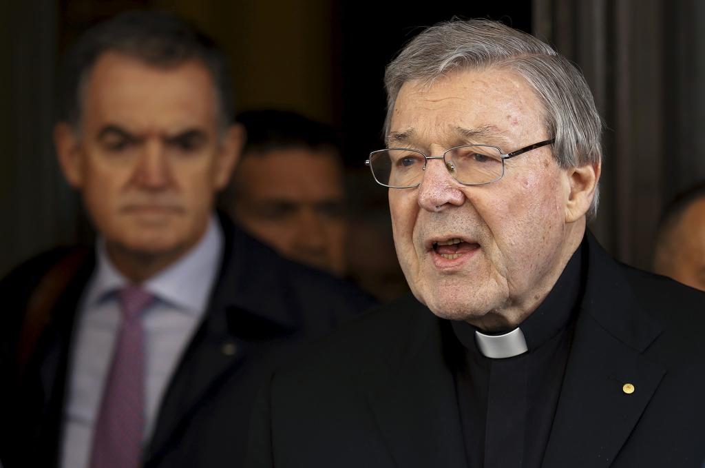 Vatican finance chief George Pell speaks to journalists at the end of a meeting with the victims of sex abuse at the Quirinale hotel in Rome on March 3, 2016. 