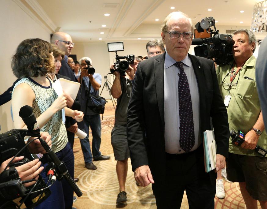 Richard McLaren, who was appointed by the World Anti-Doping Agency (WADA) to head an independent investigative team, walks out off the room after presenting his report in Toronto, Ontario, Canada July 18, 2016.