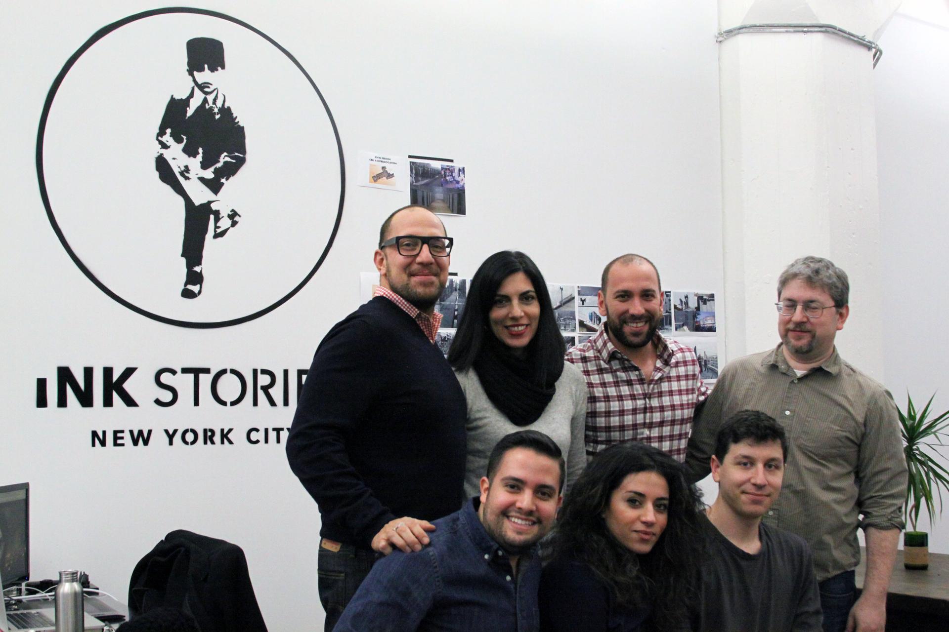 Navid Khonsari (standing first from left) and his team at Ink Stories studio in Brooklyn, New York.