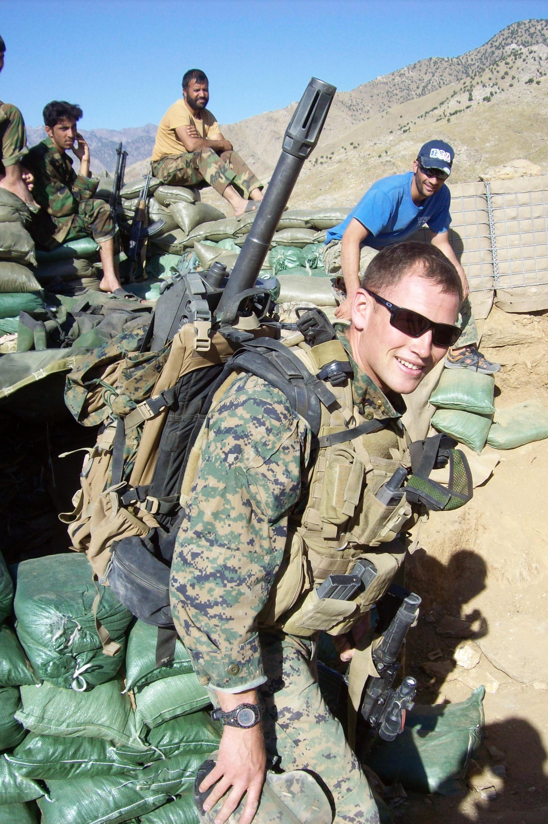 Marine Captain Graham Pulliam near Combat Outpost Rocco, Uzbin Valley, Kapisa Province, Afghanistan, summer 2009.