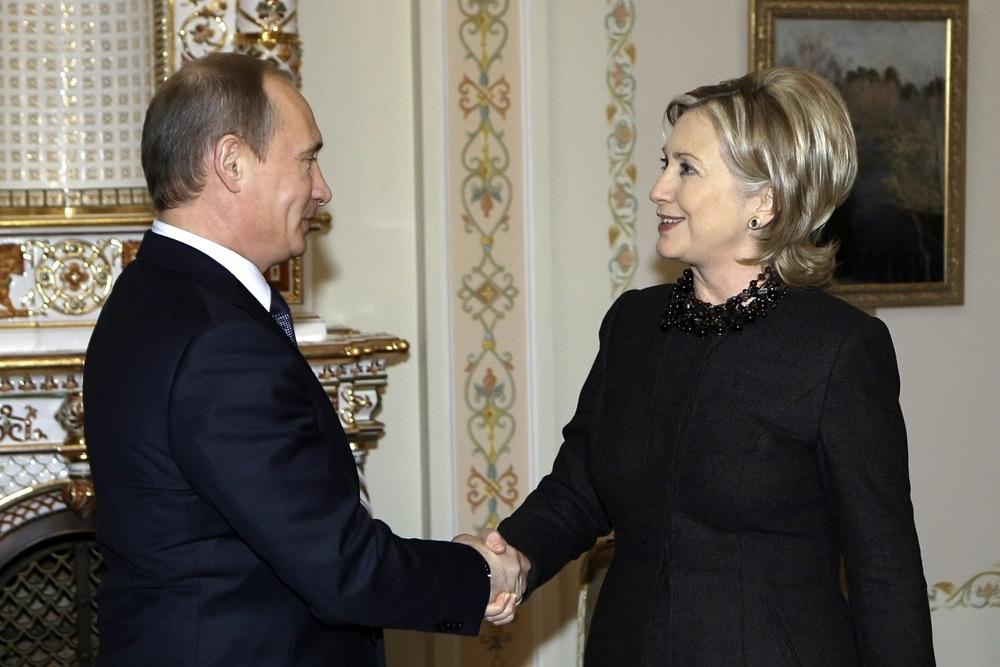 Russian Prime Minister Vladimir Putin meets U. Secretary of State Hillary Clinton.