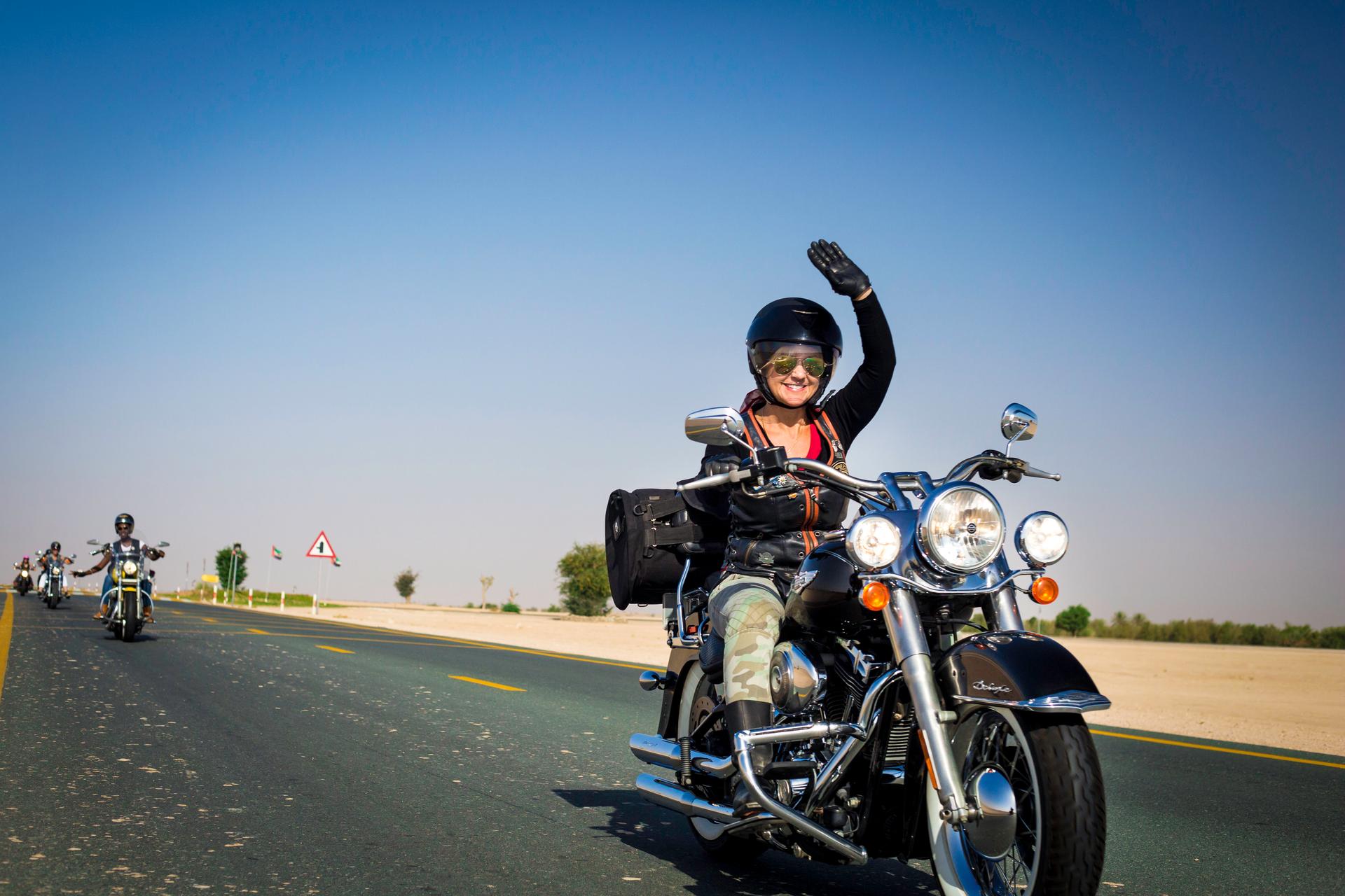 Dubai Ladies of Harley riders riding back to Dubai after marking International Female Ride Day two.